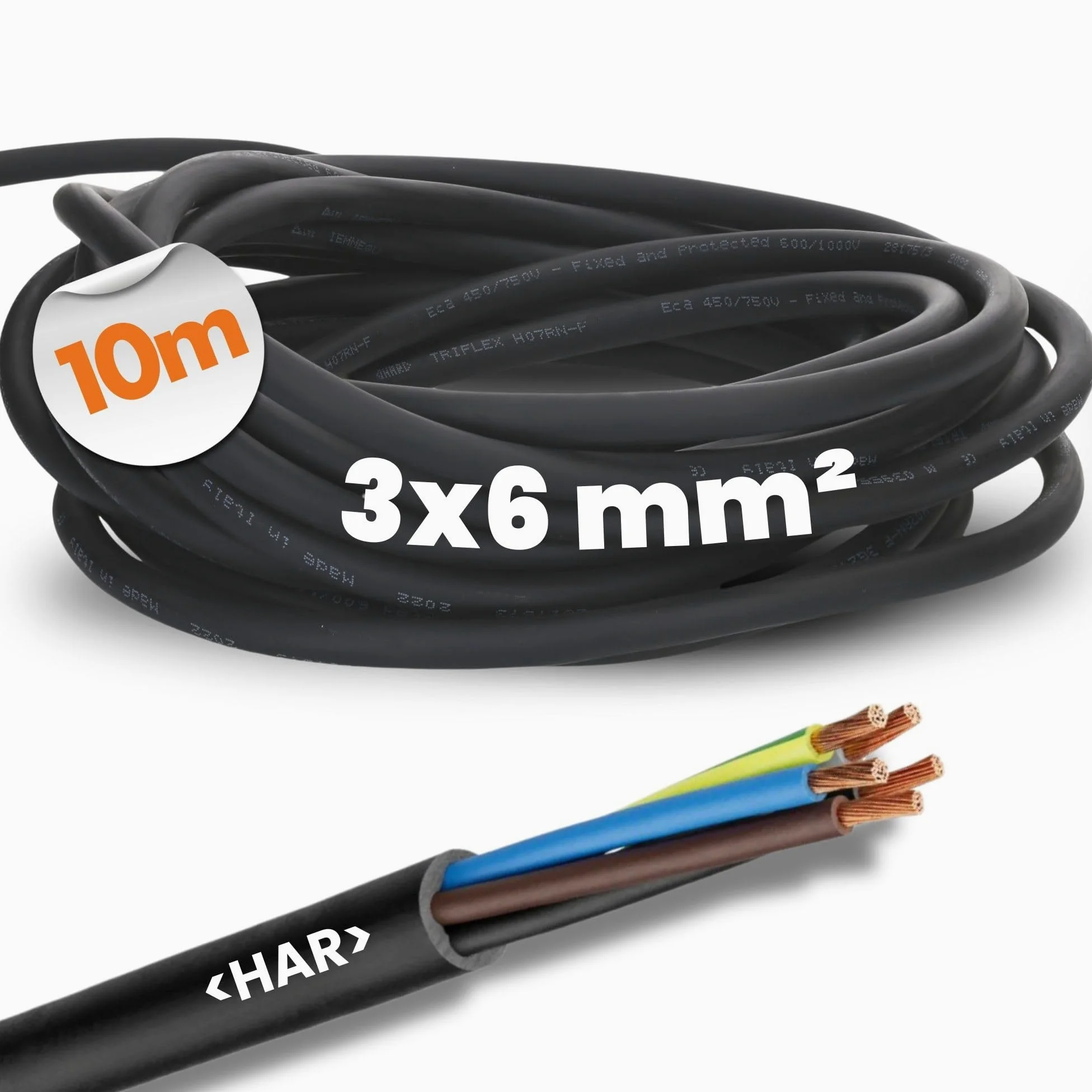 Lapp 1600120 H07RN-F 3 x 6², przewód gumowy, elastyczny, z przewodem ochronnym, odporny na promieniowanie UV kabel do użytku na zewnątrz, odporny na olej, odporny na niskie temperatury, przewód przyłączeniowy 3G6 mm2, czarny