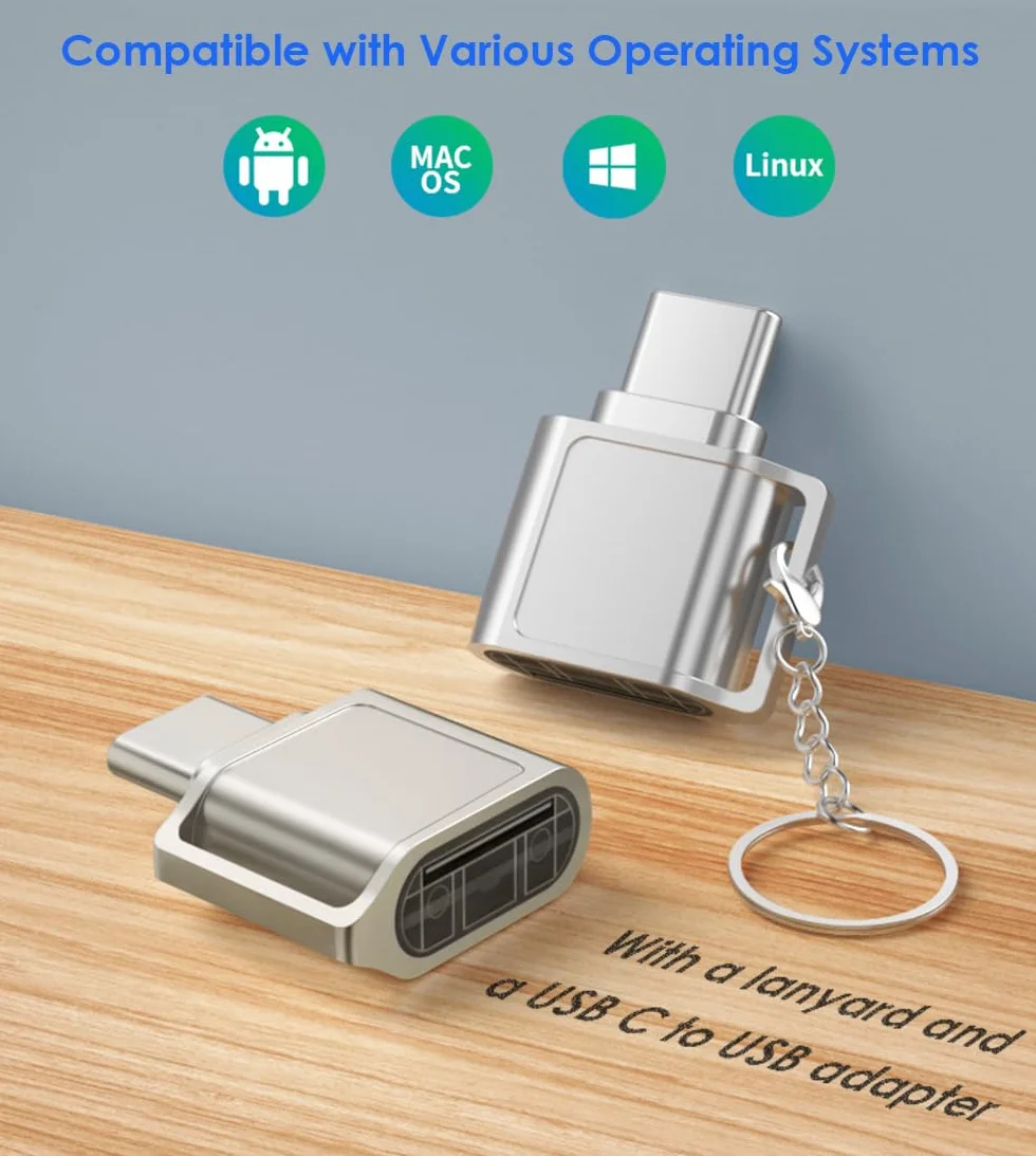 Czytnik kart micro SD, czytnik kart USB C SD, czytnik kart pamięci typu C TF z adapterem USB, czytnik kart USB C, Kompatybilny z MacBook iPhone 17/16/15 iPad Samsung Galaxy S25 S24 S23 A56 A36 A16 A15