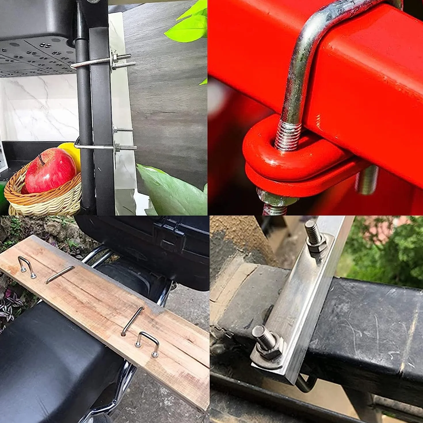 4 sztuki śrub U M8 U-Bolts, M8 40 x 100 mm, śruby w kształcie litery U, śruby w kształcie litery U, śruba U ze stali nierdzewnej, śruby U z nakrętkami i płytą ramową, do instalacji przemysłowej