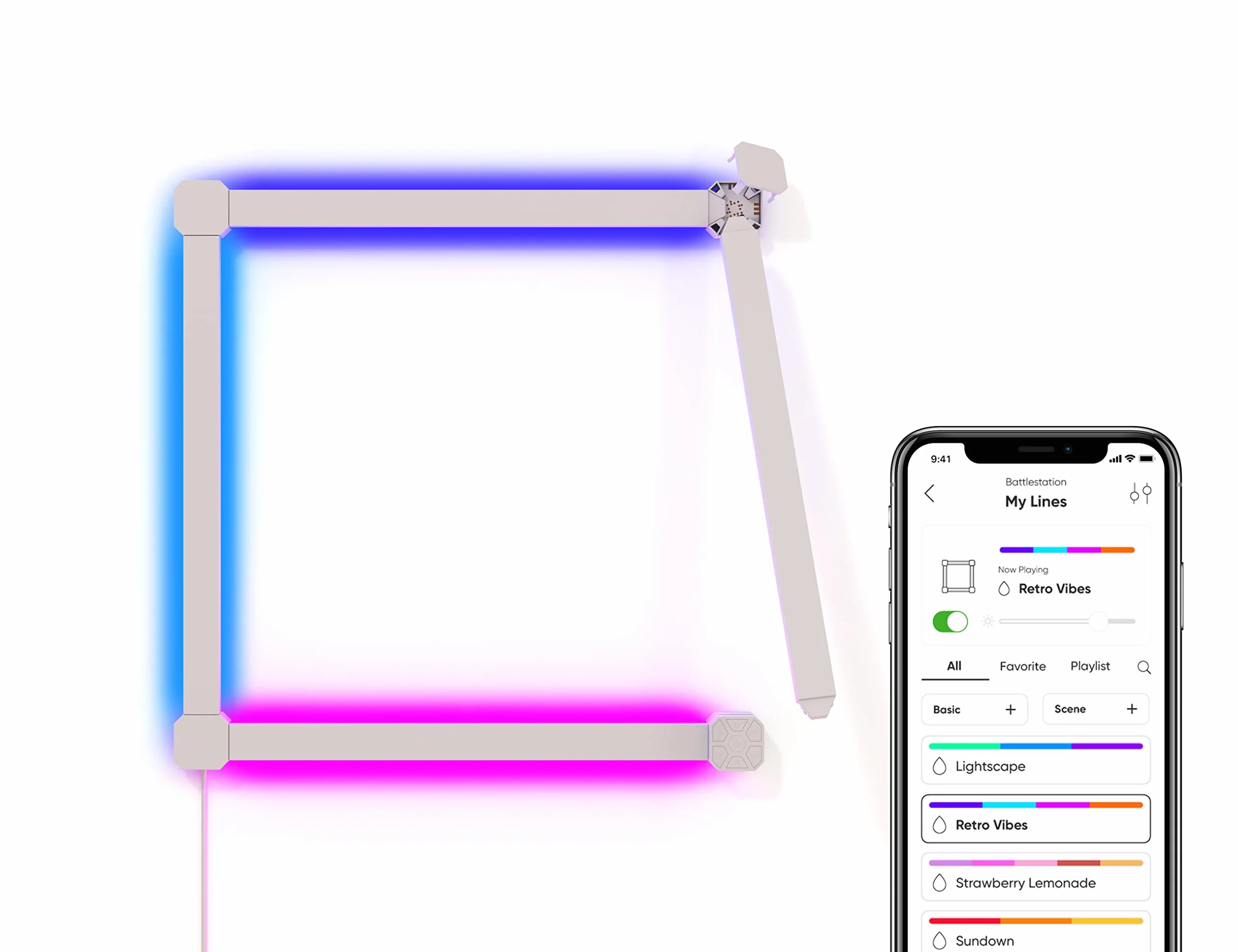 Nanoleaf Lines 90 stopni Squared Starter Kit, 4 inteligentne listwy świetlne LED RGBW – modułowe Wi-Fi, 16 mln kolorów, kinkiet wewnętrzny, synchronizacja muzyki i ekranu, OK z Alexa Google Apple, do