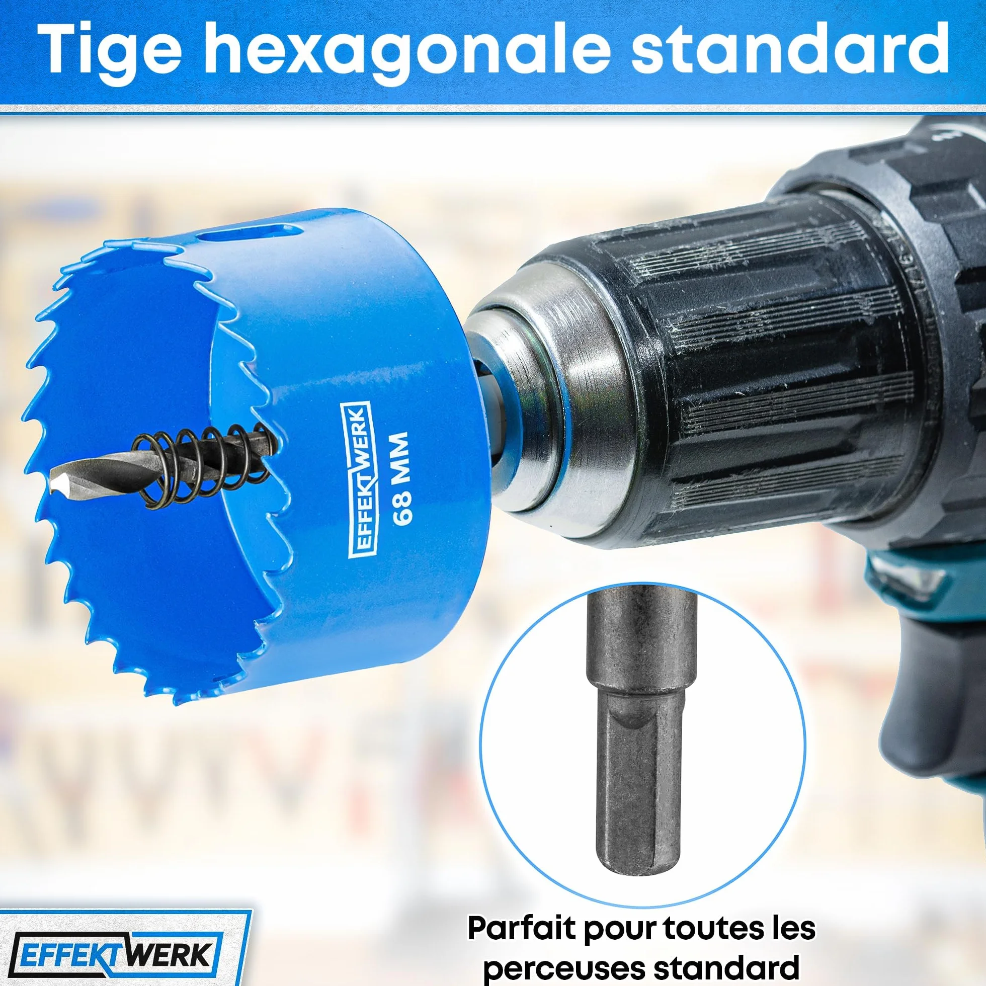 Hole Saw Drill Bit - 68mm - Includes 3 Centre Drills, Hex Key & Drill Adapter - Perfect for Soft Wood & PVC