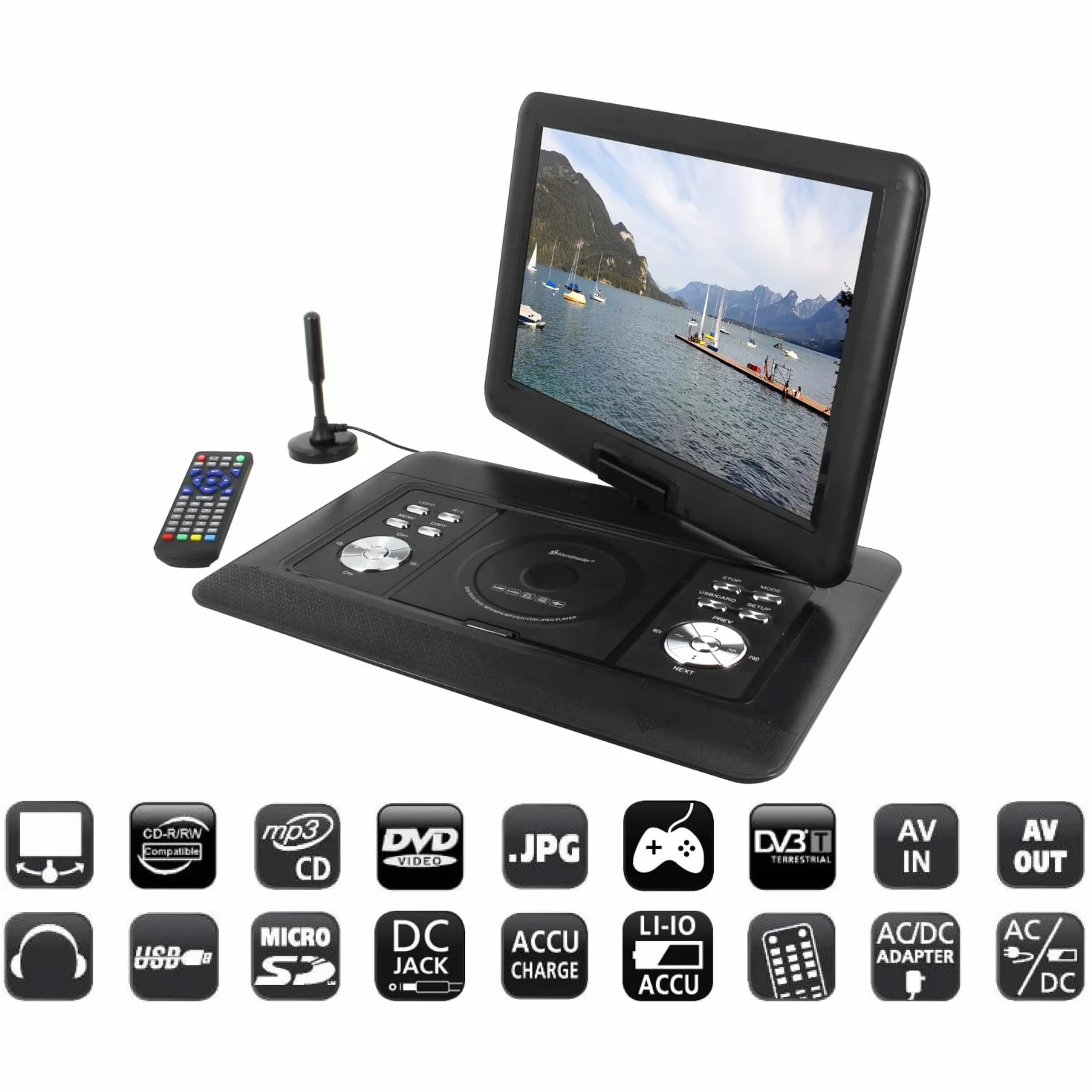 Soundmaster PDB1600SW przenośny odtwarzacz DVD DVB-T2 tuner HD 15,4" 300 gier