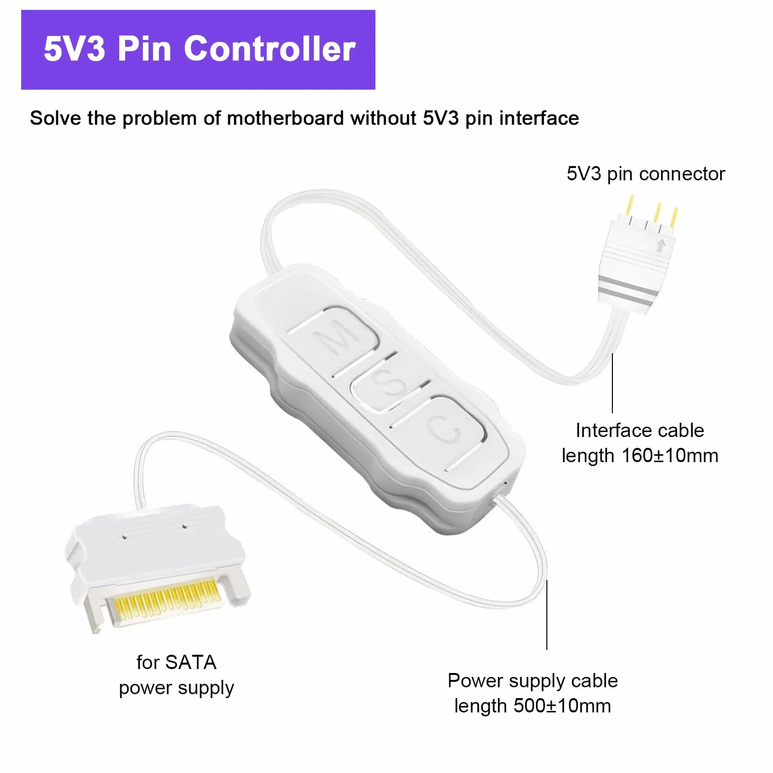 Kontroler ARGB 5V 3-pin SATA, Pilot do wentylatorów PC Chłodnice DIY (WHITE)
