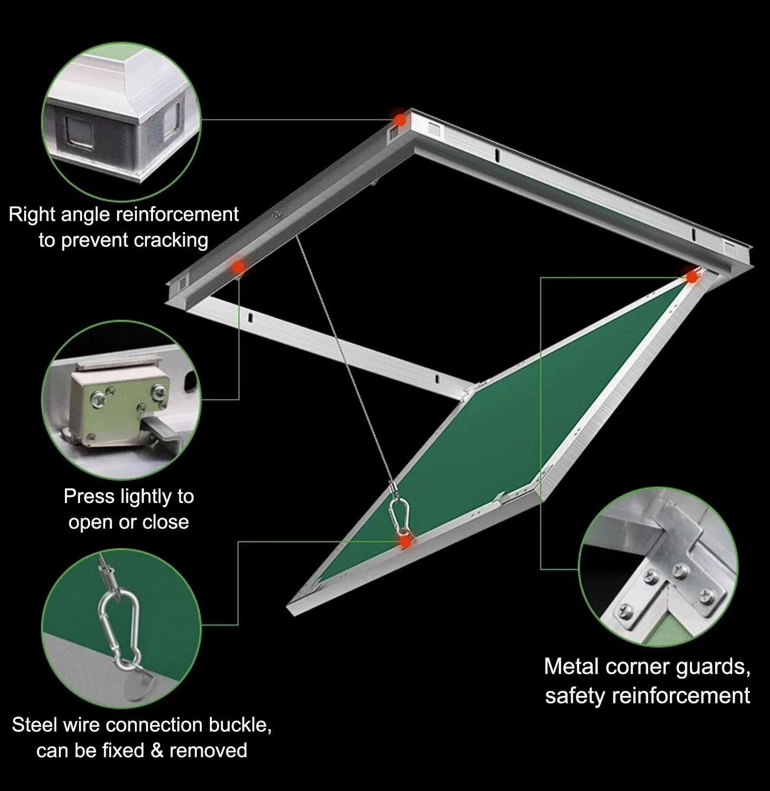 Panel dostępu sufitowego Niewidoczywy drzwi z płyt kartonowo-gipsowych Malowany aluminiowy Fe Push Open Inspect Cover do instalacji wodonoporowych Elektryczne otwory konserwacyjne