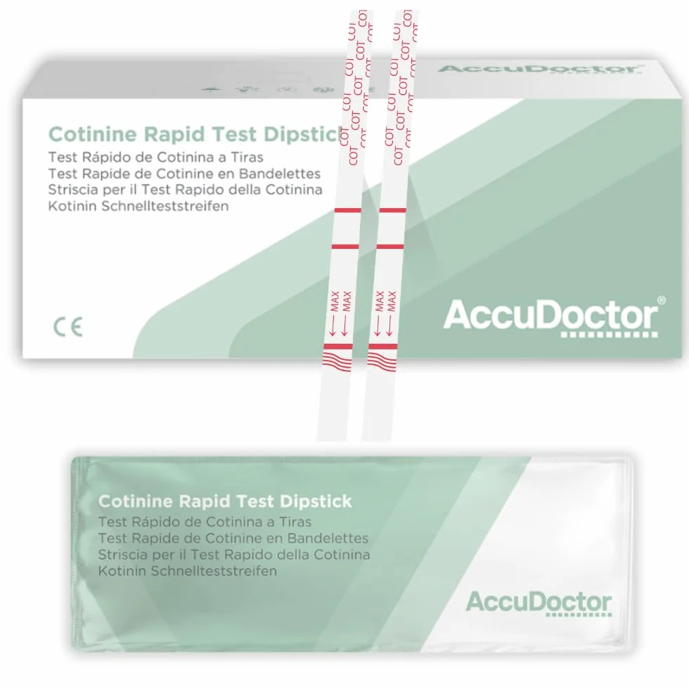 10 AccuDoctor Test na Narkotyki Cotinin Moczu 200 ng/ml Szybkie i bezpieczne wyniki - Test na Nikotynę Szybki Test na Narkotyki Szybki Test na Tytoń Nikotyna Test na Uricę Zestaw do Testowania Leków