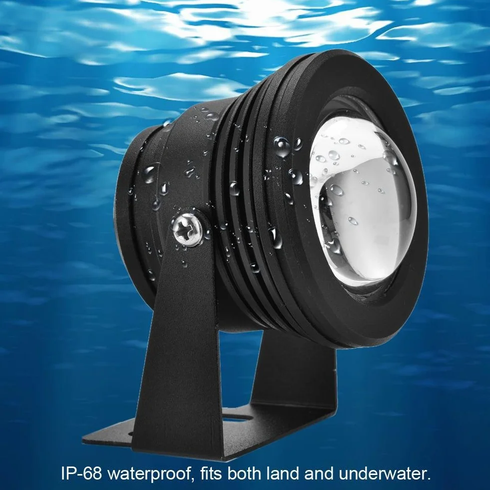 Fdit Underwater Light Remote Control Pond Light 12V 10W RGB Wodoodporna punktowa LED do akwarium do basenu rybnego Garden Black