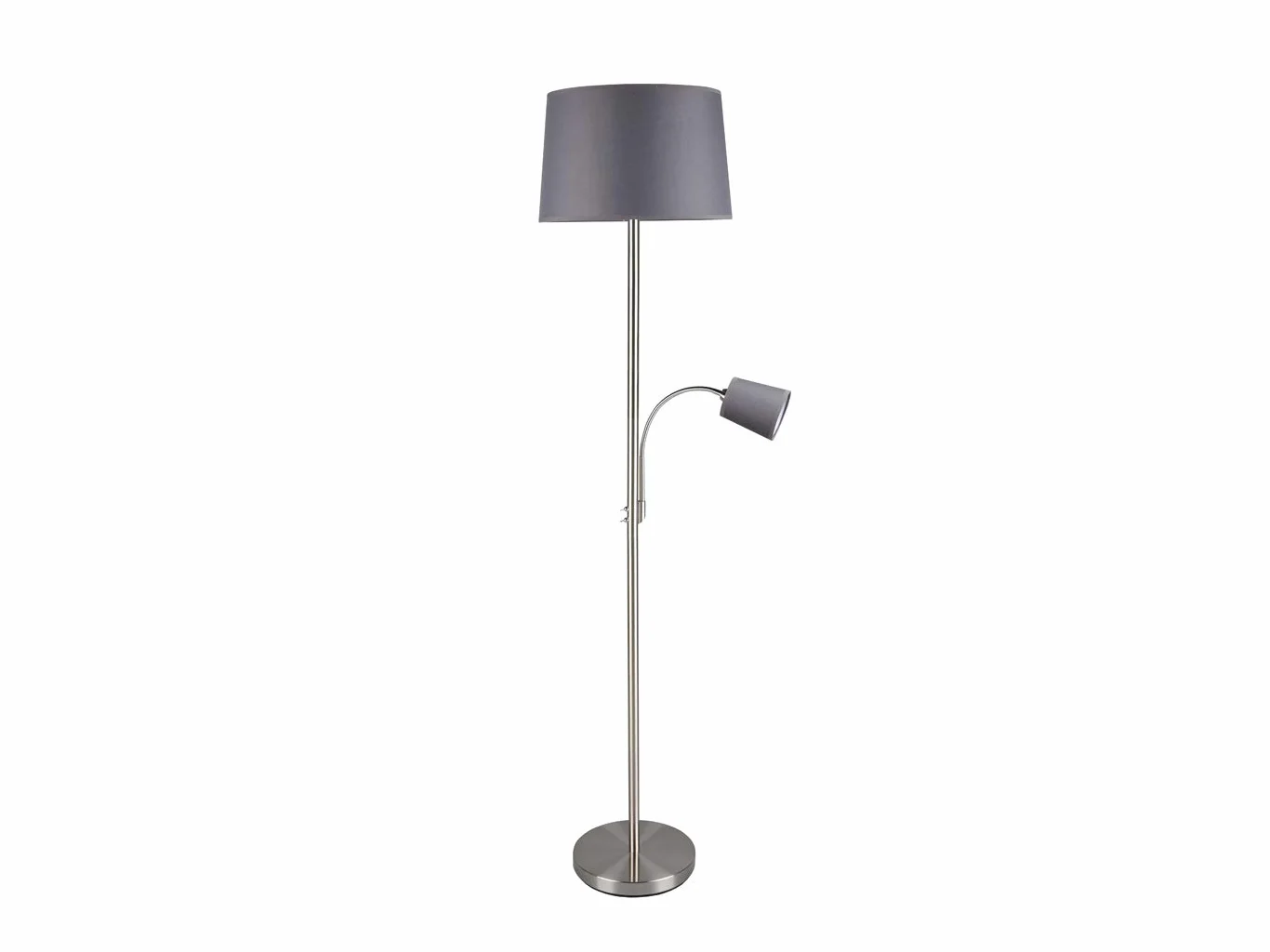 meineWunschleuchte Lampa podłogowa z lampką do czytania w kolorze srebrnym matowym z kloszem z tkaniny Ø40cm w kolorze szarym, SP1010218G