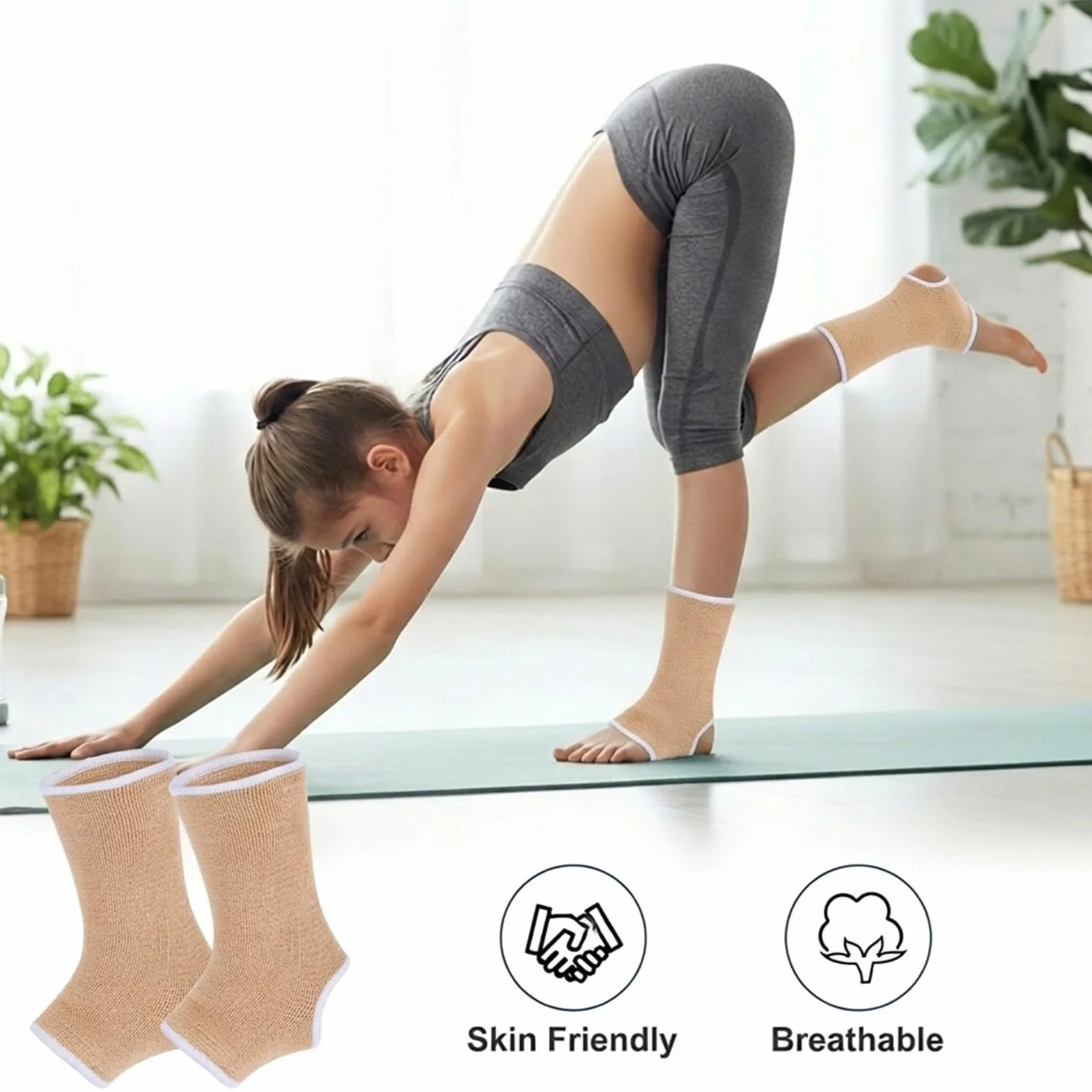 Dziecięce bandaże na kostkę, oddychające, 2 pary elastycznych bandaży na stopy na skręcone kostki, sportowe ochraniacze na kostkę, skarpety na pięty, skarpety młodzieżowe dla chłopców i dziewczynek w
