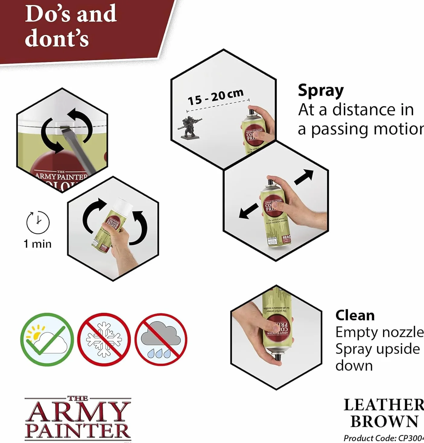 The Army Painter Colour Primer Leather Brown, 400 mL akrylowy spray podkładowy, farba w sprayu do gruntowania figurek, gier fabularnych, planszowych i bitewnych.