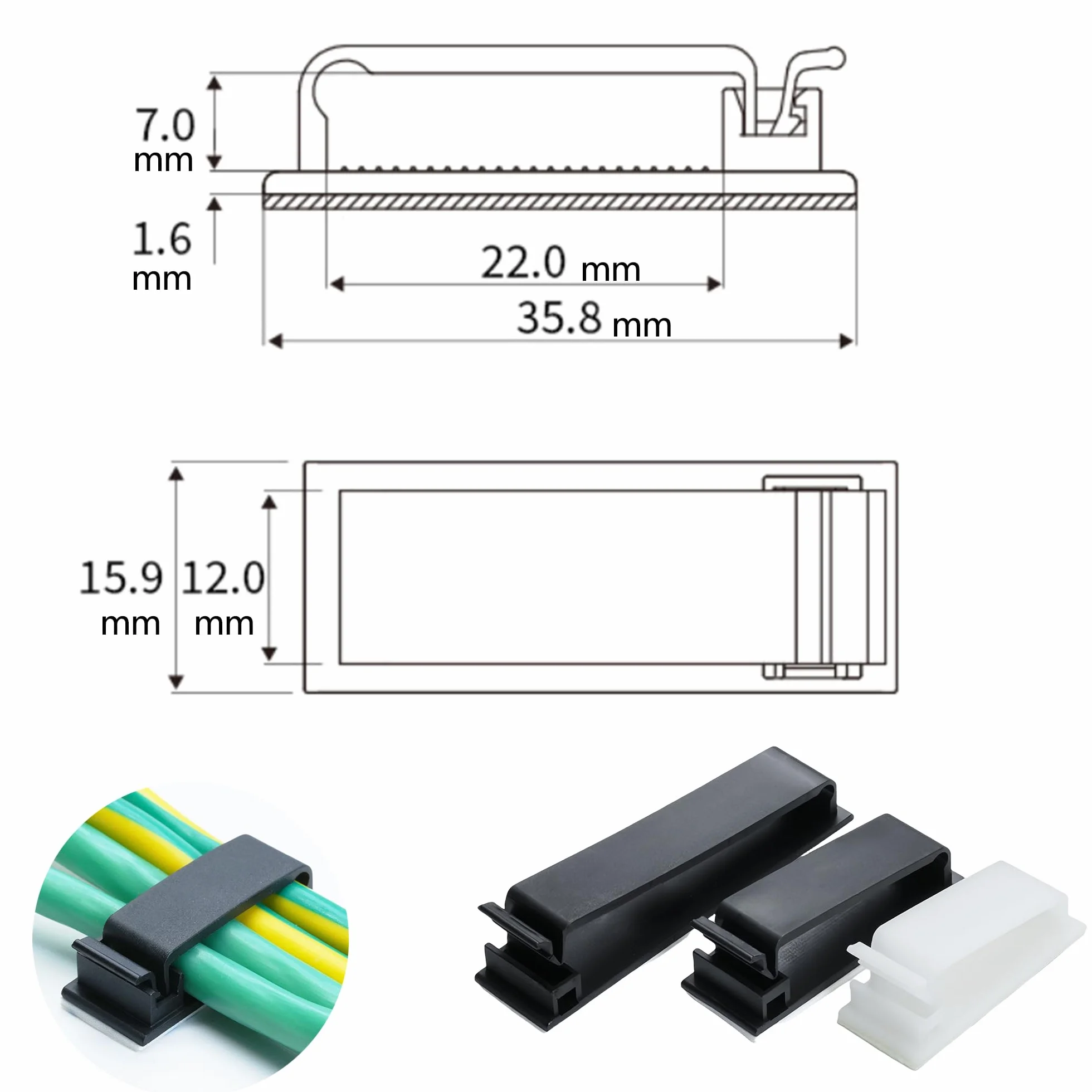 50 sztuk samoprzylepne kablemane do organizacji przewodów, 22mm/0,86 cala, czarne, trwałe organizatory przewodów do TV, PC, laptopa, Ethernetu, stacjonarnego komputera, domu i biura