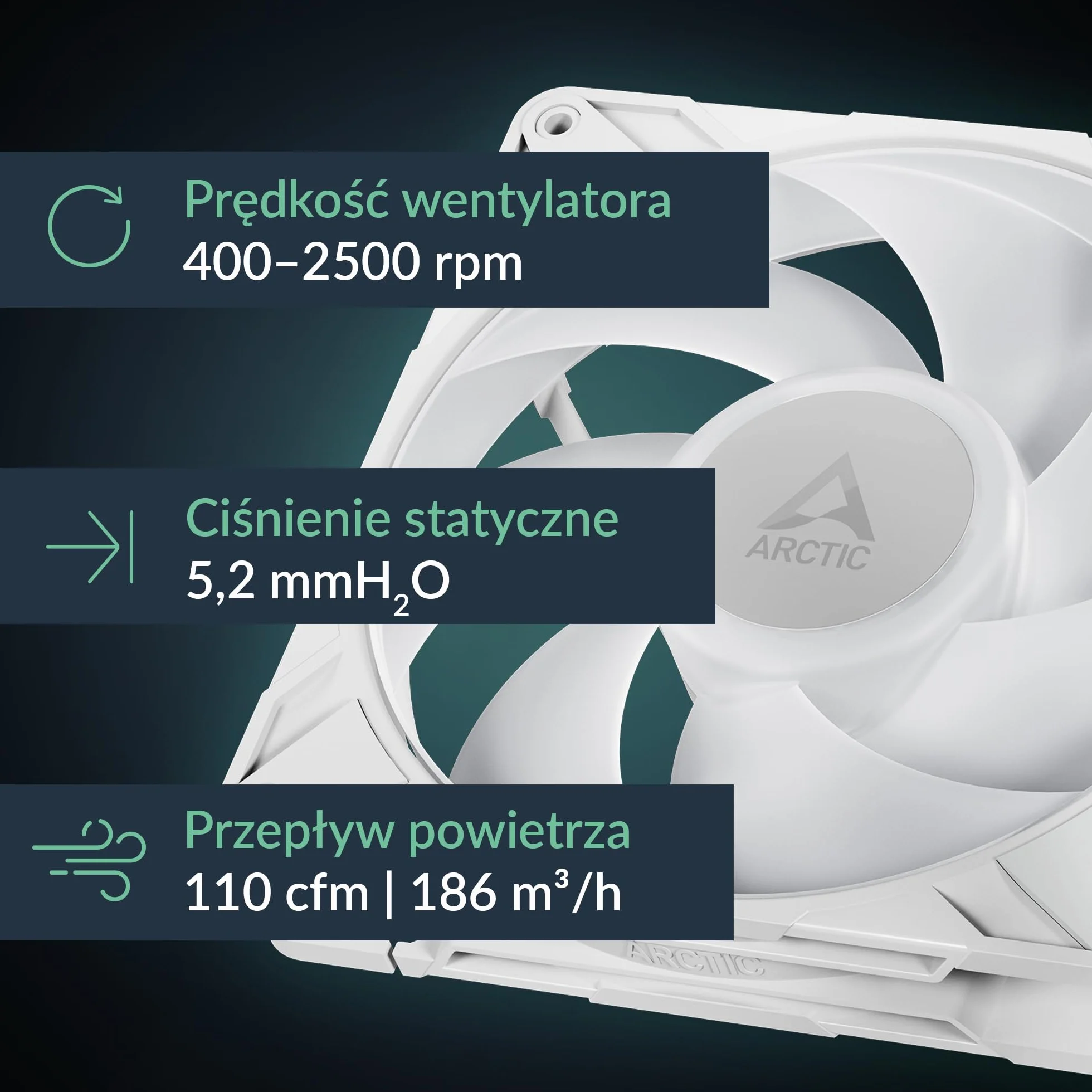 ARCTIC P14 Pro A-RGB (White) - 3 sztuki - Wydajny wentylator klasy premium, 140 mm wentylator PWM z kablem Y Splitte, 400-2500 obr/min, 0 obr/min <5% PWM, 5V Digital RGB, łożysko Fluid Dynamic - biały