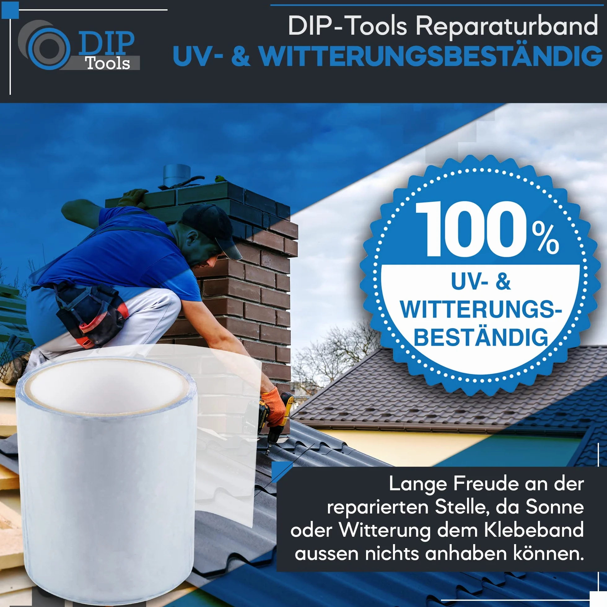 DIP Tools Innowacyjna wodoodporna taśma naprawcza do basenu, domu, rynny dachowej itp. (5 x 1,5 m przezroczysta)