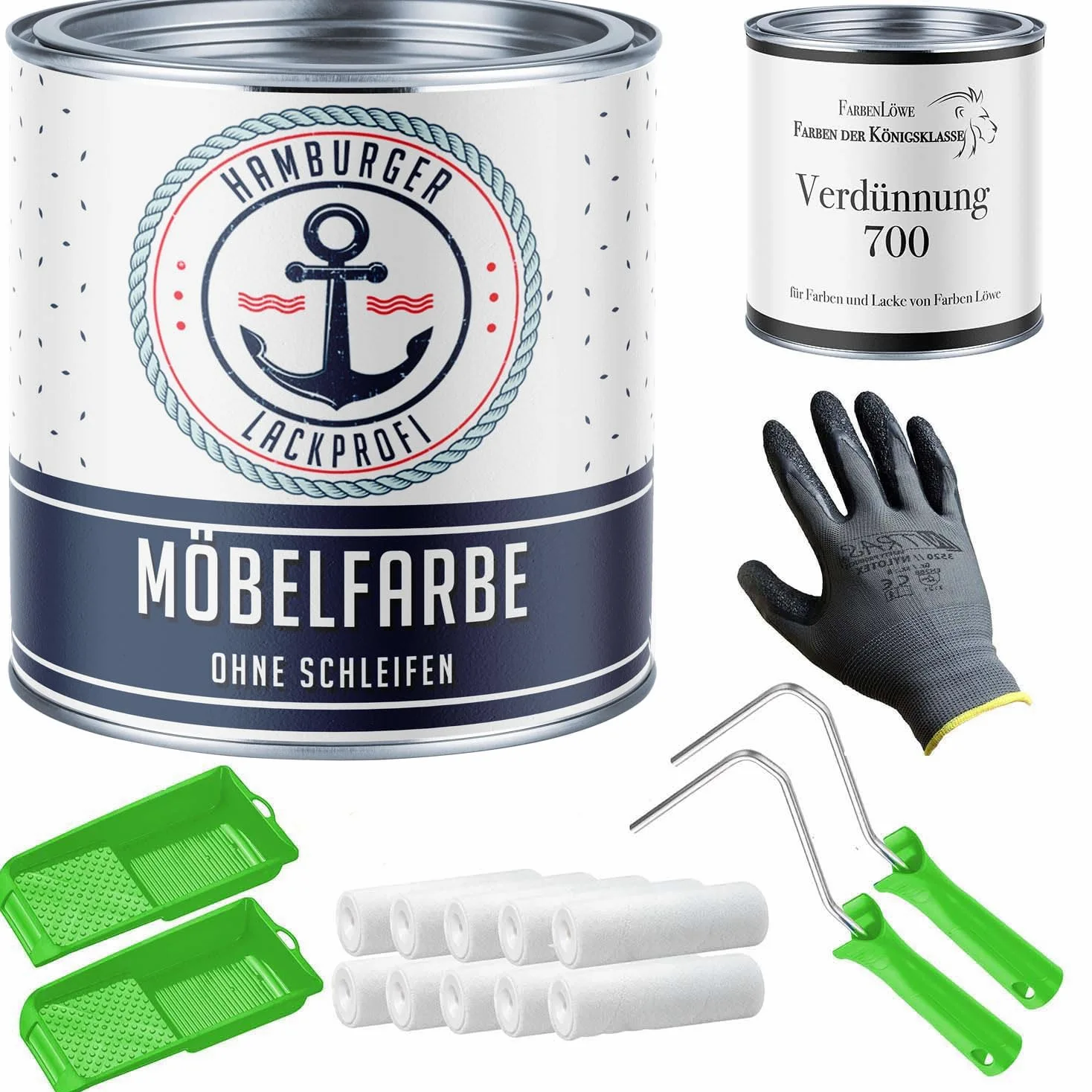 farba do mebli bez szlifowania WYBÓR KOLORU - WYBÓR POŁYSKU lakier do mebli drewno i metal - do wnętrz i na zewnątrz (kit (1 Liter)) Hamburger Lack-Profi