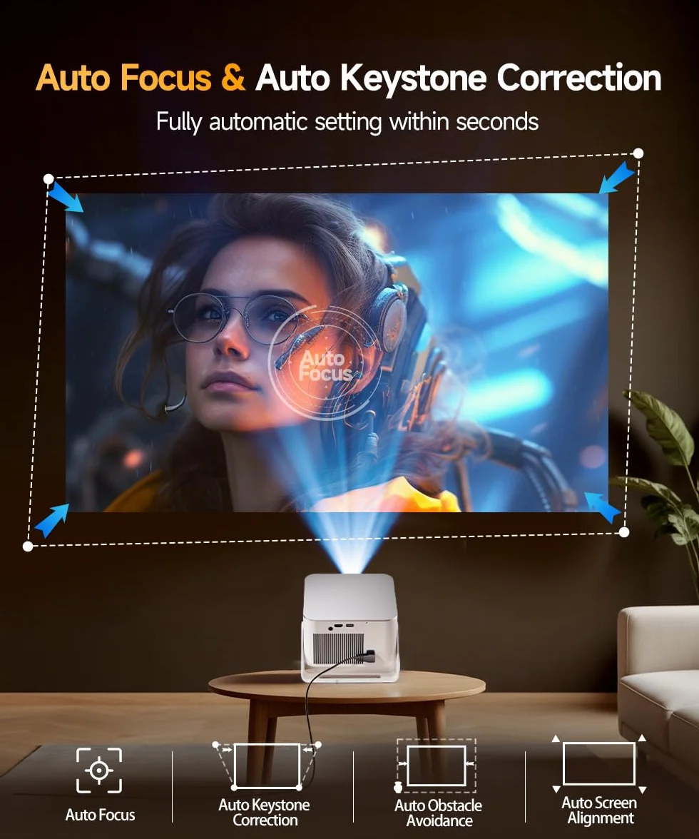Magcubic Mini Projektor 4K & 8K, 1080P Przenośny do Sypialni z Android 14, WiFi 6 Bluetooth 5.4, Autofocus, Automatyczna Korekcja Keystone, Głośnik 15W, Obrót 180° dla Kina Domowego HY350MAX