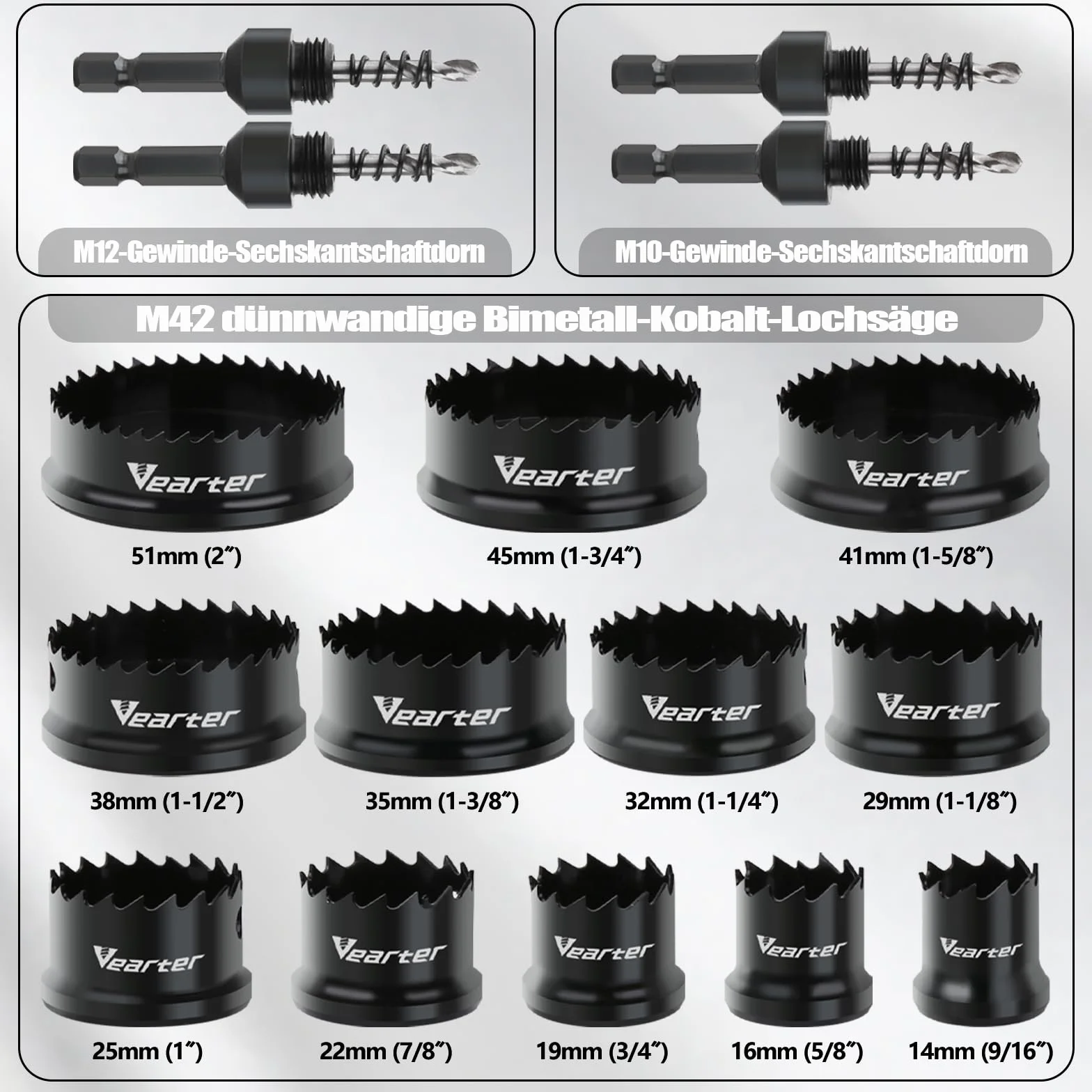 Zestaw otwornic bimetalowych, 14-51 mm, 16 sztuk, wiertło do drewna, kobalt o cienkich ściankach, otwornica z trzpieniami, do drewna, metalu, blachy, miedzi, gipsu, PCW, płyt stalowych, płyt
