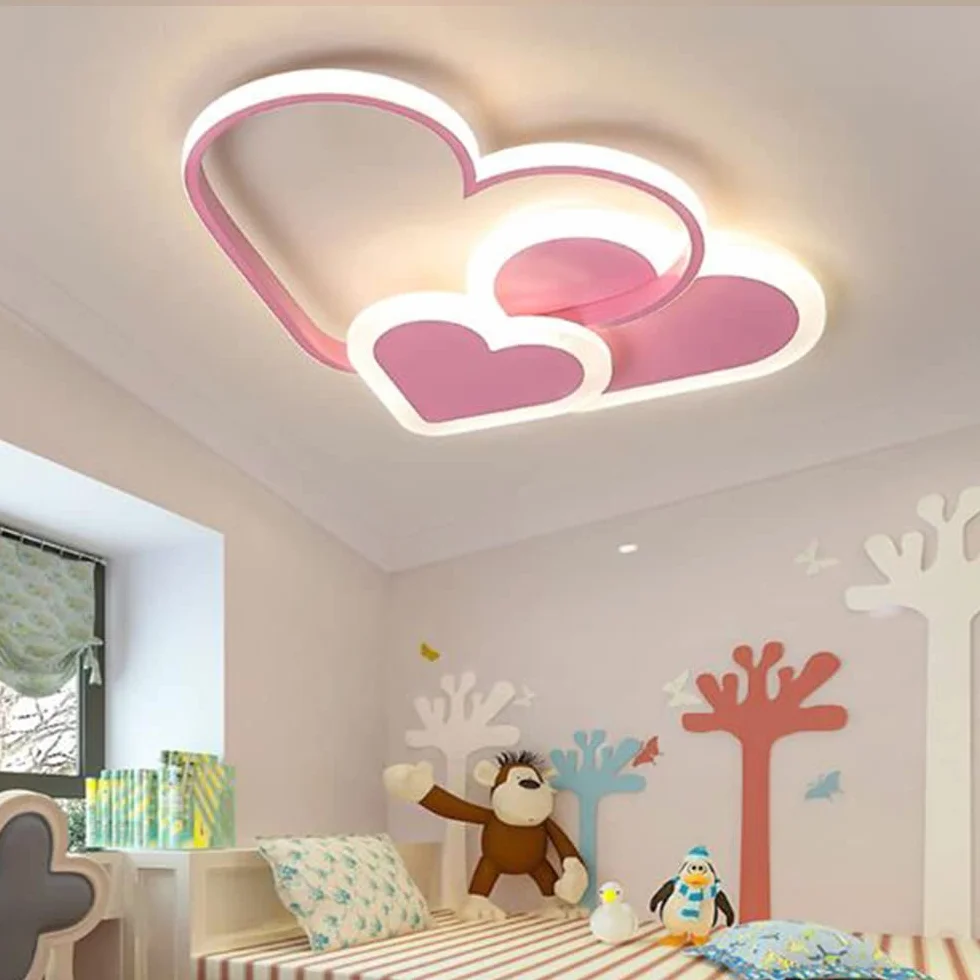 Lampa Sufitowa LED Serce Lampa Dziecięca Sypialnia Lampa Sufitowa ściemniana Za Pomocą Pilota Akrylowy Abażur Nowoczesna Jadalnia Pokój Dziecięcy żyrandol Oświetlenie Wewnętrzne Różowy,52cm