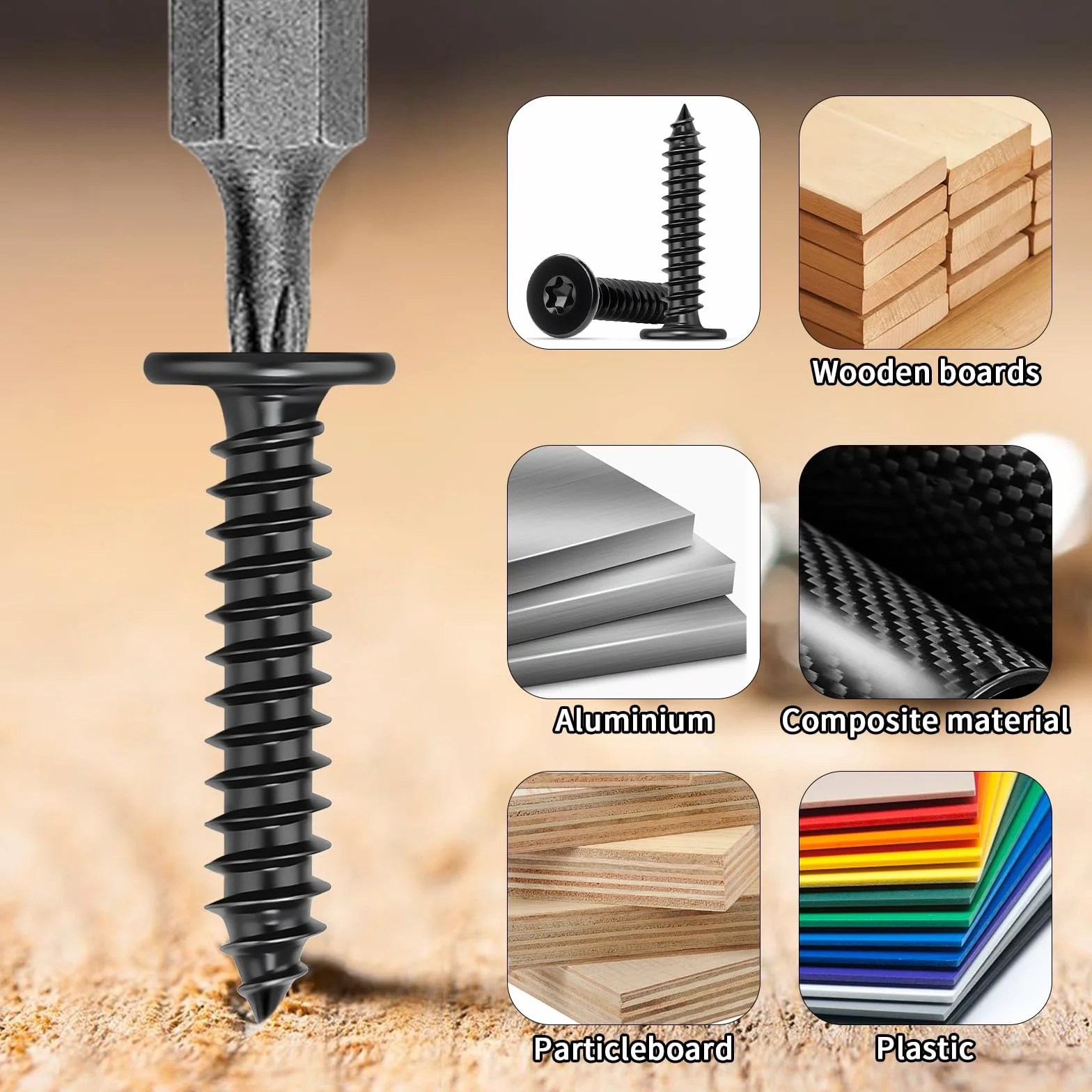 Mbsomnus 120 sztuk wkrętów Torx M3 x 20 mm, wkręty do drewna, stal nierdzewna, 304, wkręty samogwintujące, Torx, czarne, płaskie, do drewna, stali nierdzewnej, do szaf, stołów, mebli, 120 sztuk