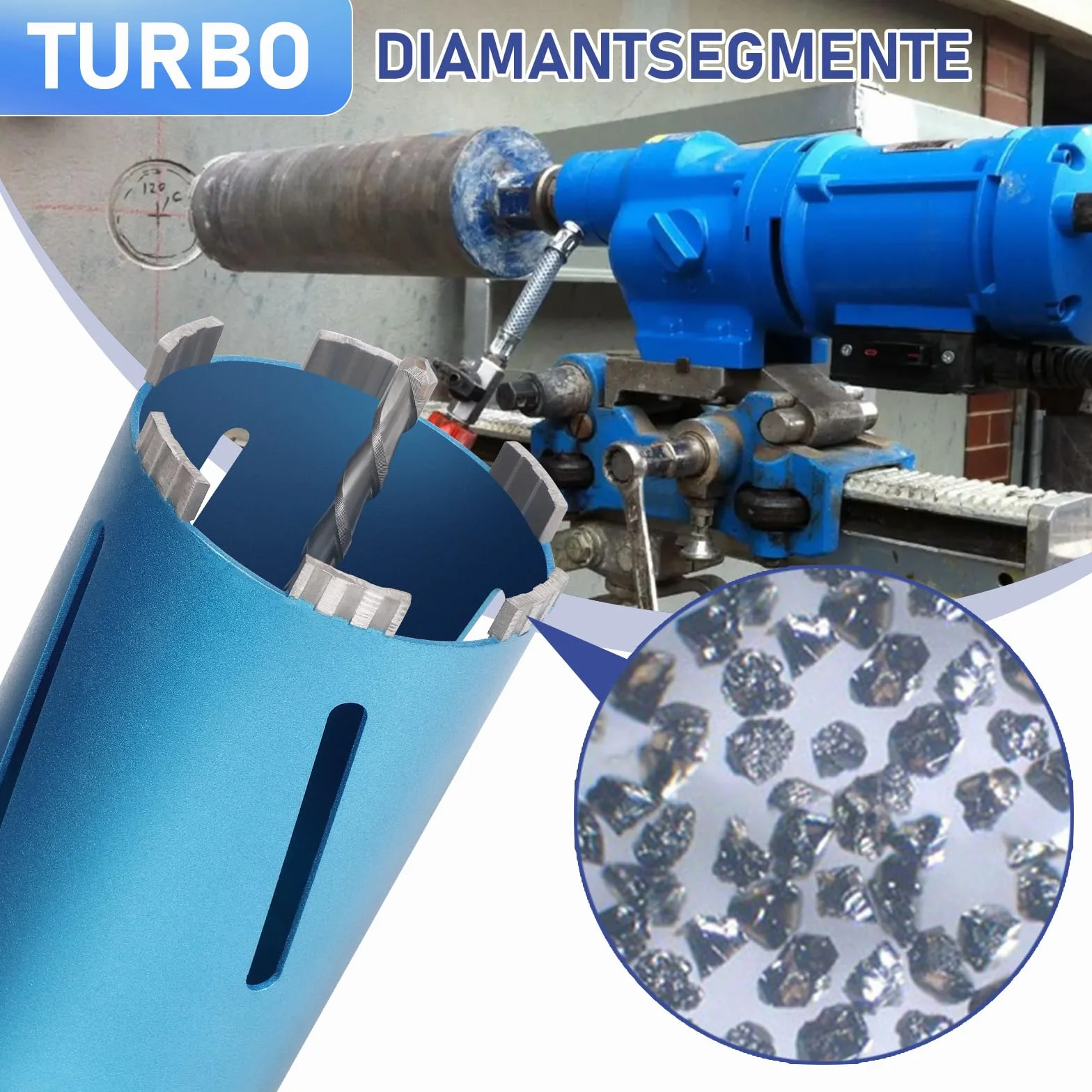 M22 diamentowa koronka wiertnicza pogłębiacz puszek do wiertarek rdzeniowych, w zestawie turbo 10 mm, L 200 mm, Ø 68 mm, adapter SDS-PLUS, wiertło rdzeniowe, spawane laserowo, do betonu, granitu, muru
