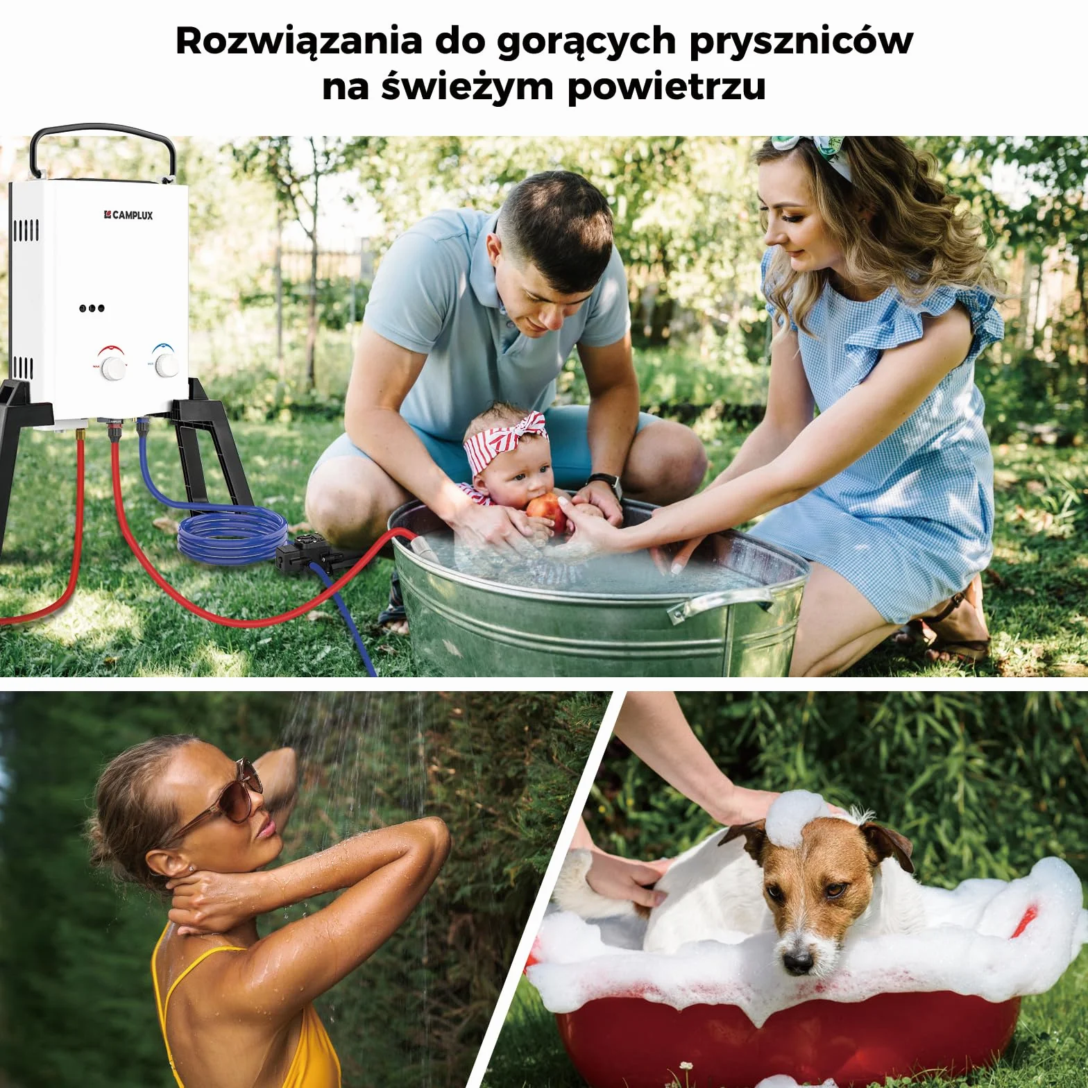 Camplux AY132Max Gazowy Przepływowy Podgrzewacz Wody z Pompą Wody i Stojakiem, 5-litrowy, 30/ 37mbar, LPG