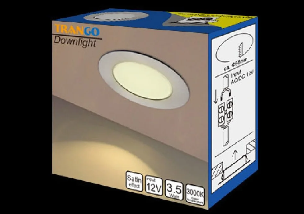 Trango Zestaw 4 sztuk G4E-042 LED reflektory meblowe do zabudowy 12V AC/DC lampa do zabudowy, lampa sufitowa nikiel matowy do zastąpienia tradycyjnych lamp meblowych G4, oświetlenia okapu kuchennego