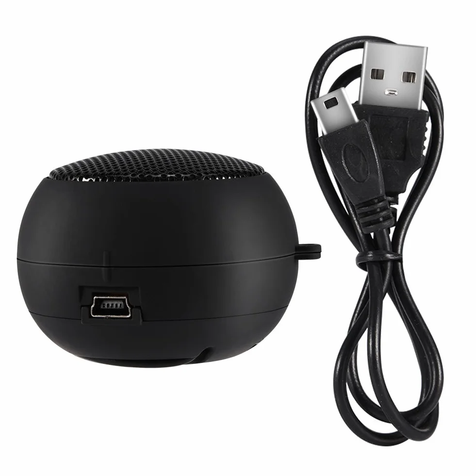 Mini głośnik 3,5 mm, czarny, chowany głośnik podróżny z kablem USB do MP3, telefonów komórkowych, komputerów itp.