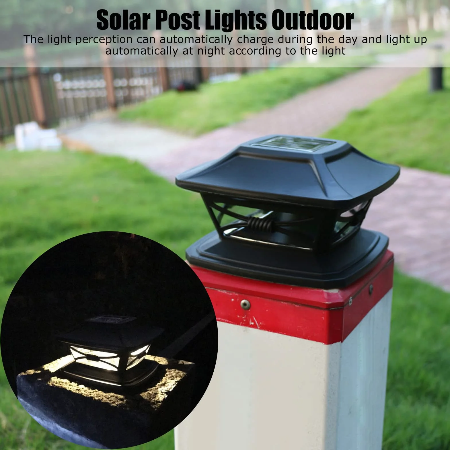 2 zestaw Solar Post Lights Ogrodzenie Światła LED Koraliki do lampy 2 kolory Oświetlenie Pozytywne białe światło Ciepłe białe światło Akumulator IP44 Wodoodporna obudowa PC na zewnątrz
