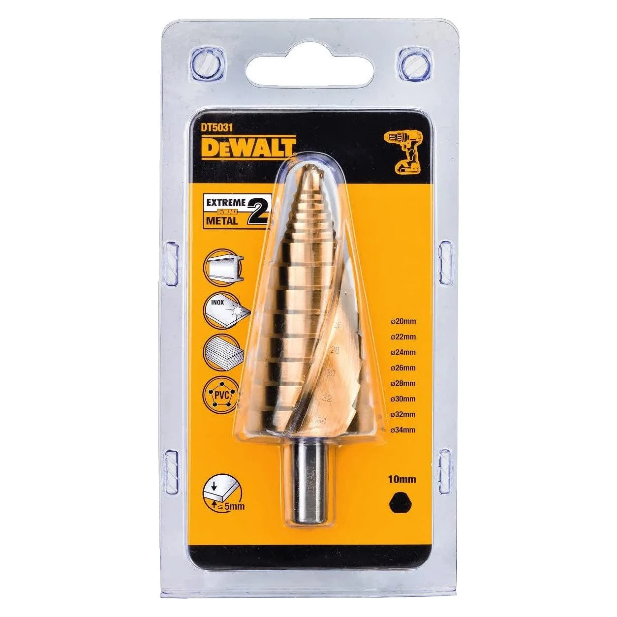 Dewalt DT5031-QZ Wiertło Stopniowe, Czarny/Złoty, 20-34 mm