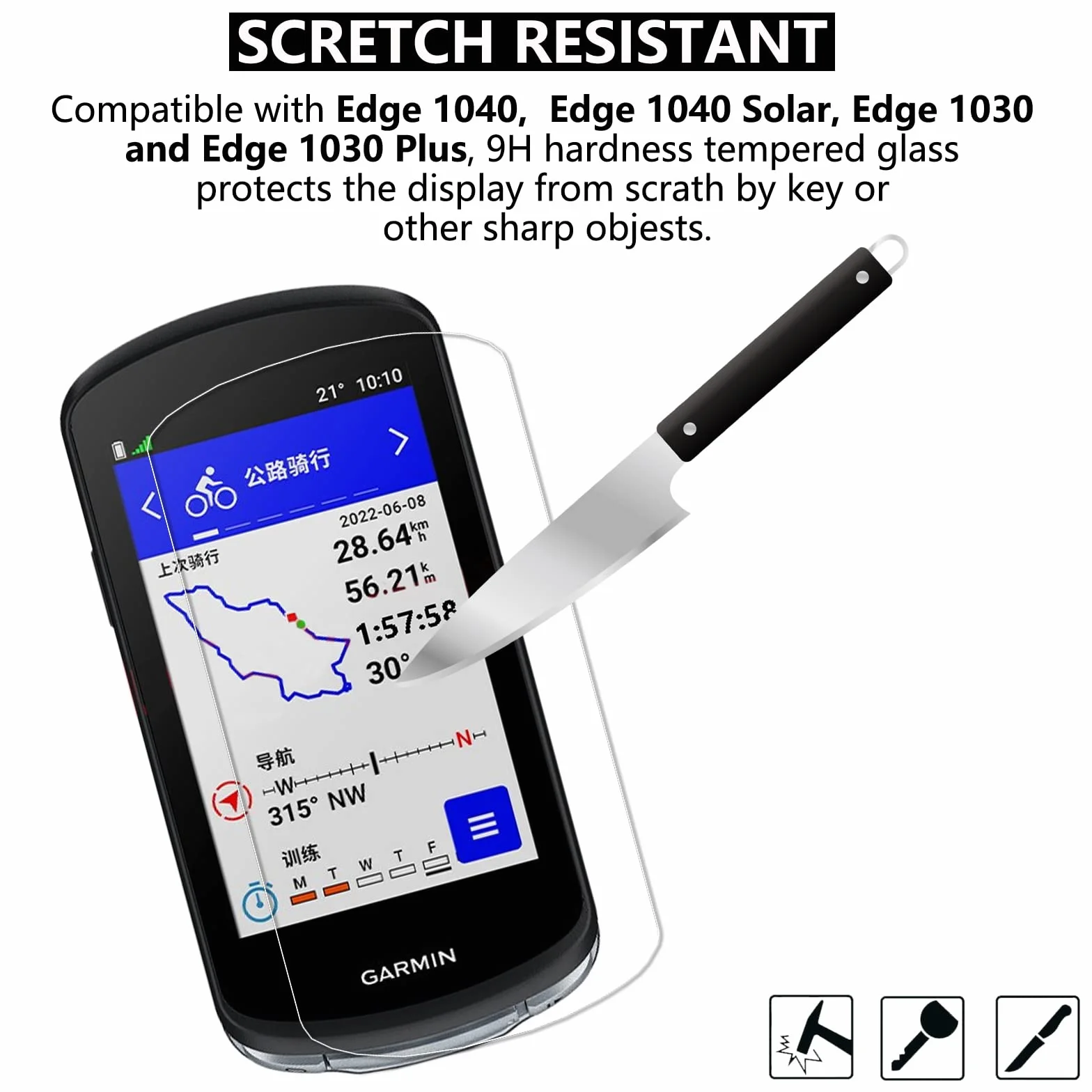 LUSEE 3 sztuki folii ochronnej kompatybilnej z Garmin Edge 1040/1040 Solar / 1030/1030 Plus, folia ochronna na wyświetlacz HD [twardość 9H] [odporna na zadrapania] [ochrona przed odciskami palców]