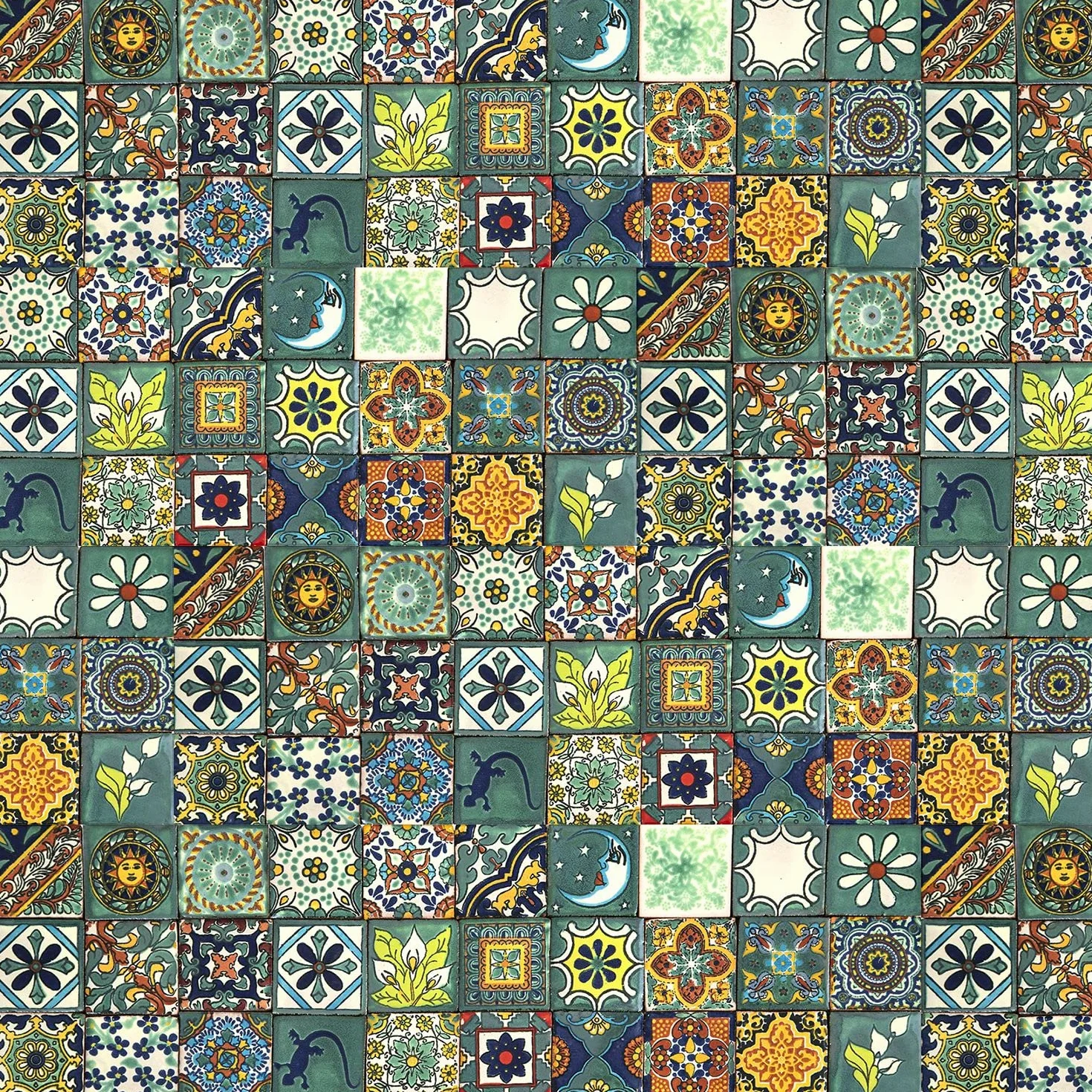 Verdicino Meksykańskie płytki 5 x 5 cm, 120 sztuk, płytki łazienkowe i kuchenne Talavera , dekoracja łazienki, prysznica, schodów, tylnej ścianki kuchennej, płytki cementowe, marokańskie wzory