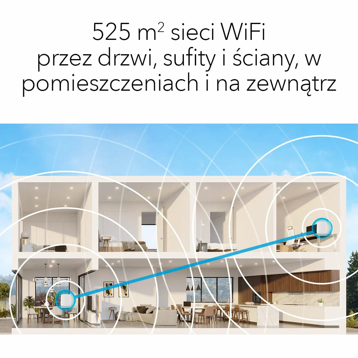 NETGEAR System Orbi Whole Home Tri-Band Mesh WiFi 6 (RBK763S) — router z 2 wzmacniaczami satelitarnymi - Zasięg do 525 m2, 75 urządzeń - AX5400 (do 5,4 Gb/s)