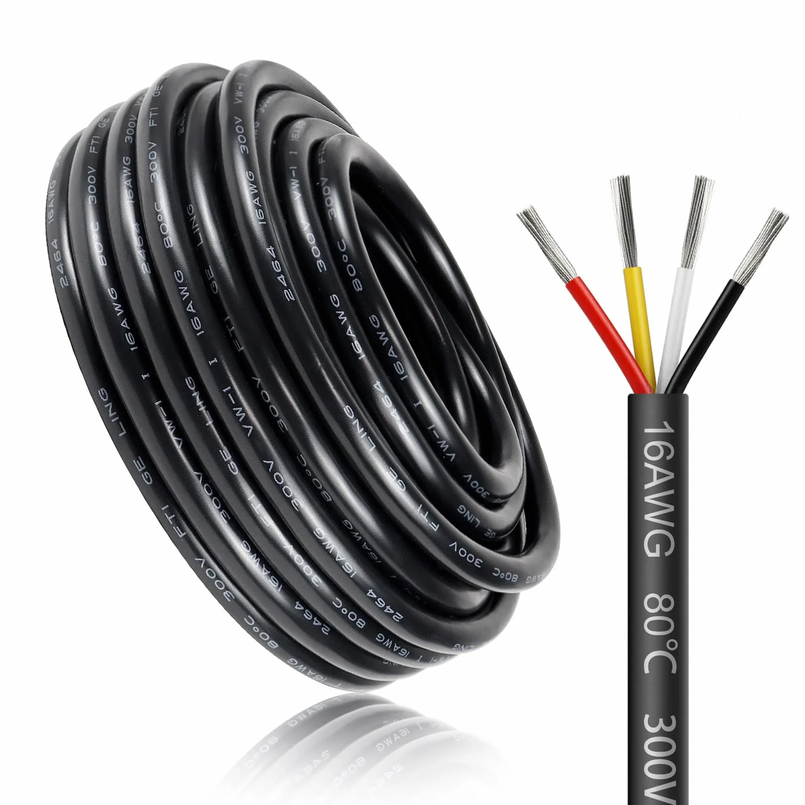 30 m 16AWG 4 x 1,5 mm² kabel elektryczny, 4 żyły kabel 5 V/12 V/24 V/300 V, kabel zasilający, ocynkowany kabel miedziany, elastyczny i miękki, niska impedancja, wysoka odporność na temperaturę,