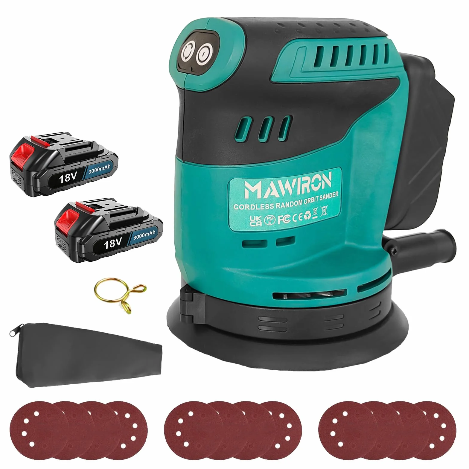 Bezszczotkowa szlifierka mimośrodowa z akumulatorem, zamiennik do Makita DBO180Z, bezprzewodowa szlifierka elektryczna 125 mm do szlifowania, polerowania, wygładzania powierzchni, z 12 papierem