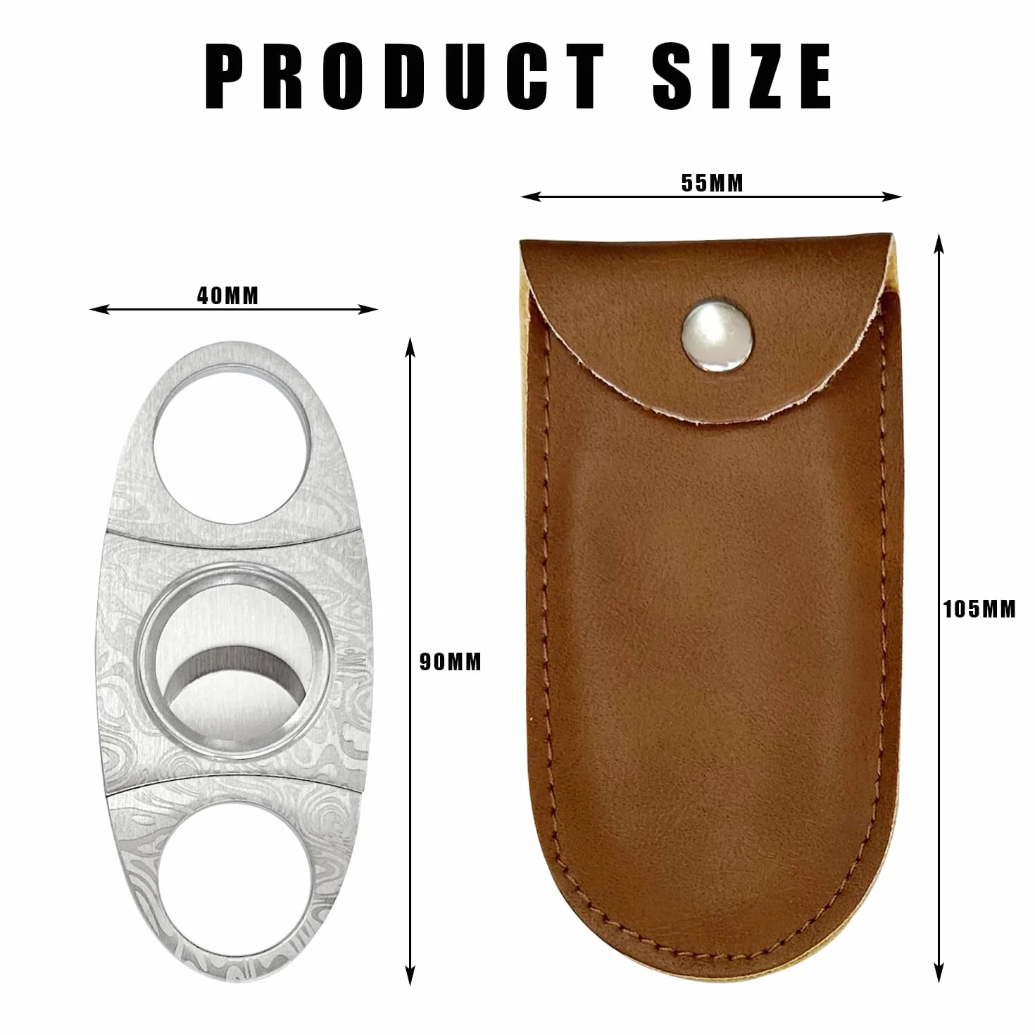 1 krajalnica do cygar ze stali nierdzewnej, 1 skórzane etui, narzędzia do cygar, akcesoria do cygar, podwójne ostrze, nożyczki dwuostrzowe, 92 x 4 x 4 mm