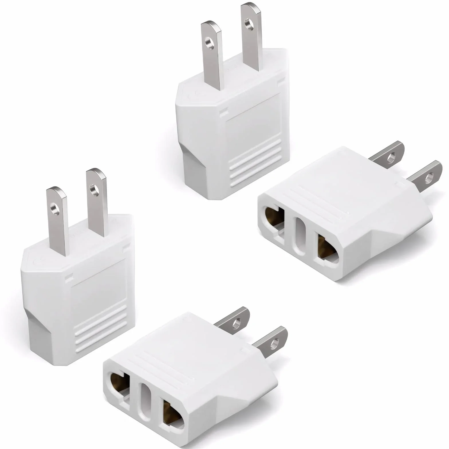 MAEXUS 4 adaptery podróżne, adapter US na UE, adapter podróżny USA, wtyczka konwersji prądu, lekki i kompaktowy adapter z wtyczką USA, idealny w podróży i podróży służbowych, 6 A/250 V (biały)