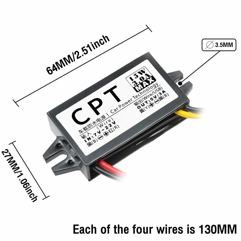 Adapter USB 12V na 5V DC Buck 3A 15W konwerter prądu samochodowego