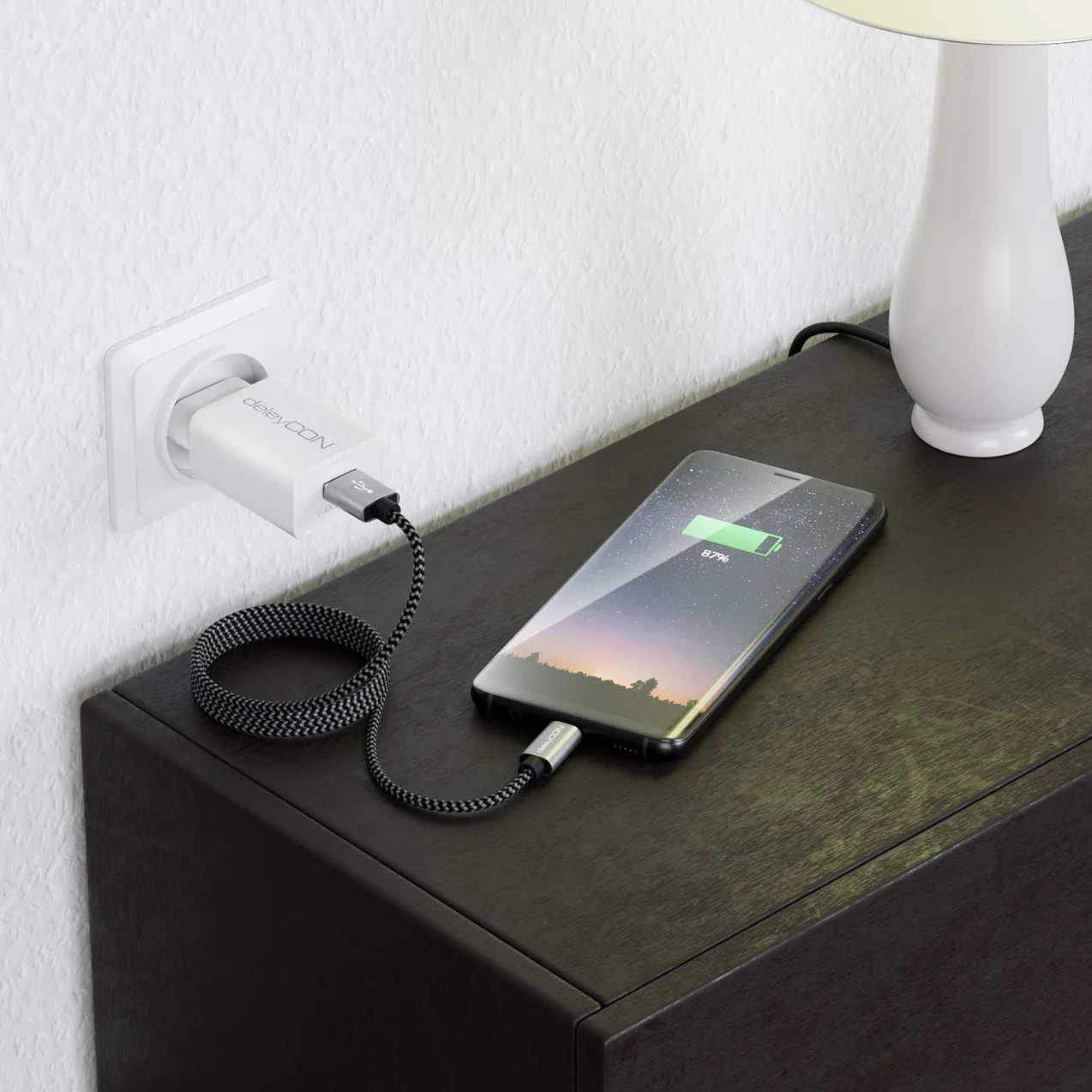 deleyCON 1m Nylon USB-C Kabel Ładowania Przewód Danych Metalowe Wtyki
