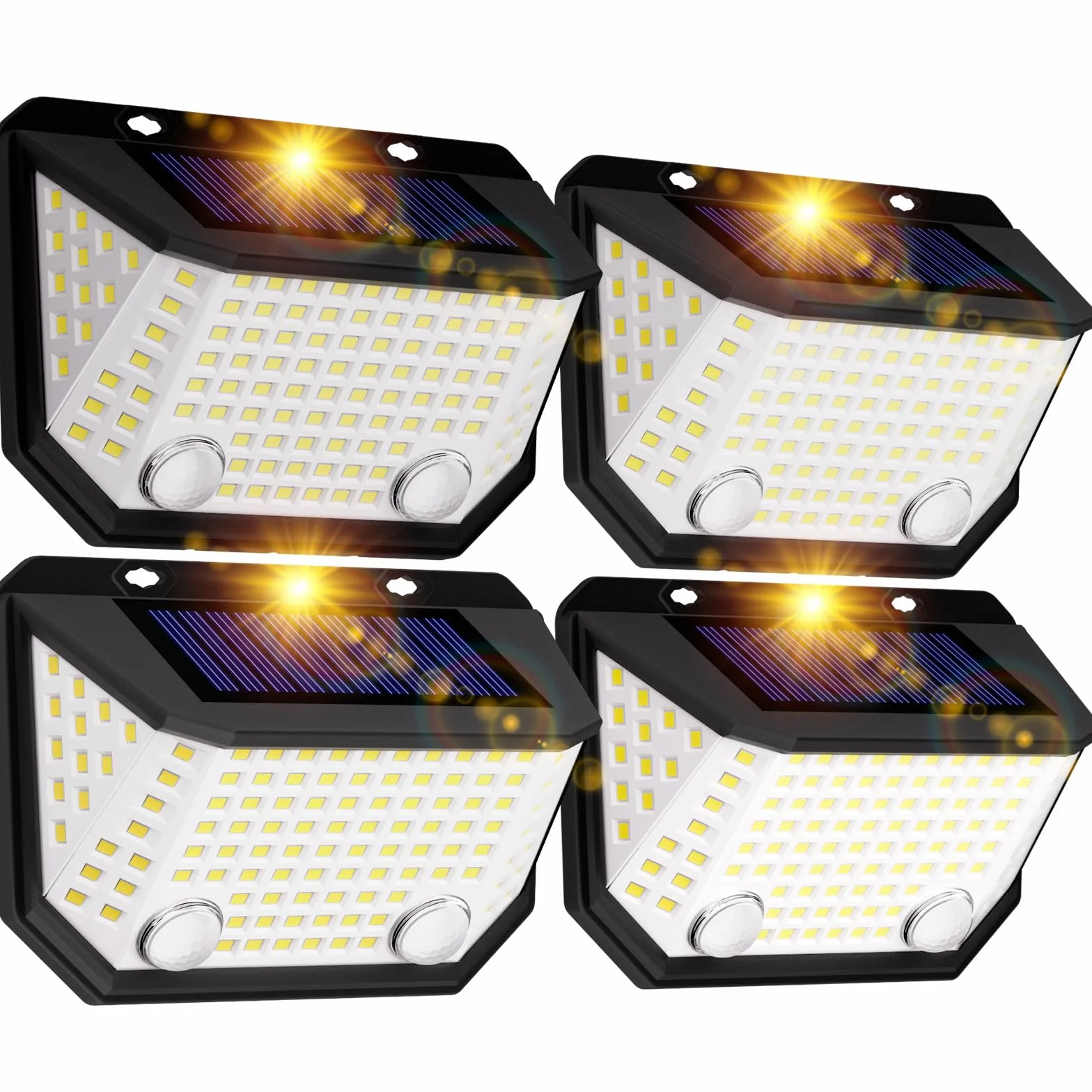 K KASONIC Solarne lampy ogrodzeniowe z dwoma czujnikami, wodoodporne lampy ruchowe 6500 K o szerokim kącie oświetlenia 300°, do ogrodu, 4 sztuki, zewnętrzne oświetlenie ścienne do domu