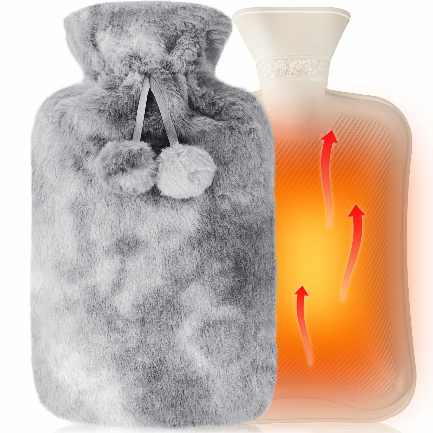 Termofor z miękką poszewką, Termofor 2L z pokrowcem, butelka premium z naturalnego kauczuku, miękka poszewka pluszowa, zdejmowana i nadająca się do prania, do ogrzewaczy do rąk Hot Therapy