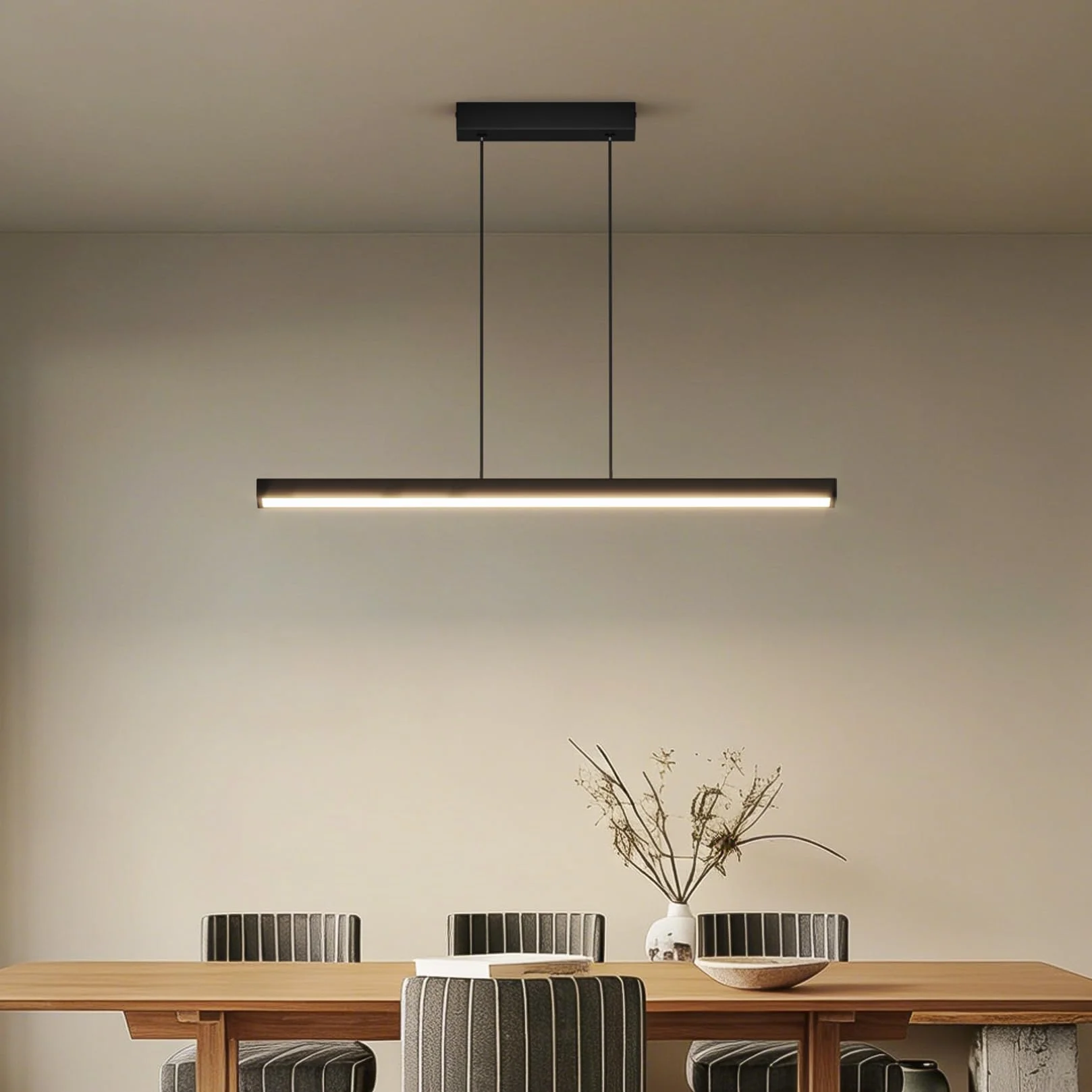 80 cm Regulowana lampa wisząca, LED lampa wisząca do jadalni, ściemniana, 3000K/4000K/6000K, 24W, lampa wisząca z pilotem zdalnego sterowania, do nowoczesnej jadalni, kuchni, biura, czarna
