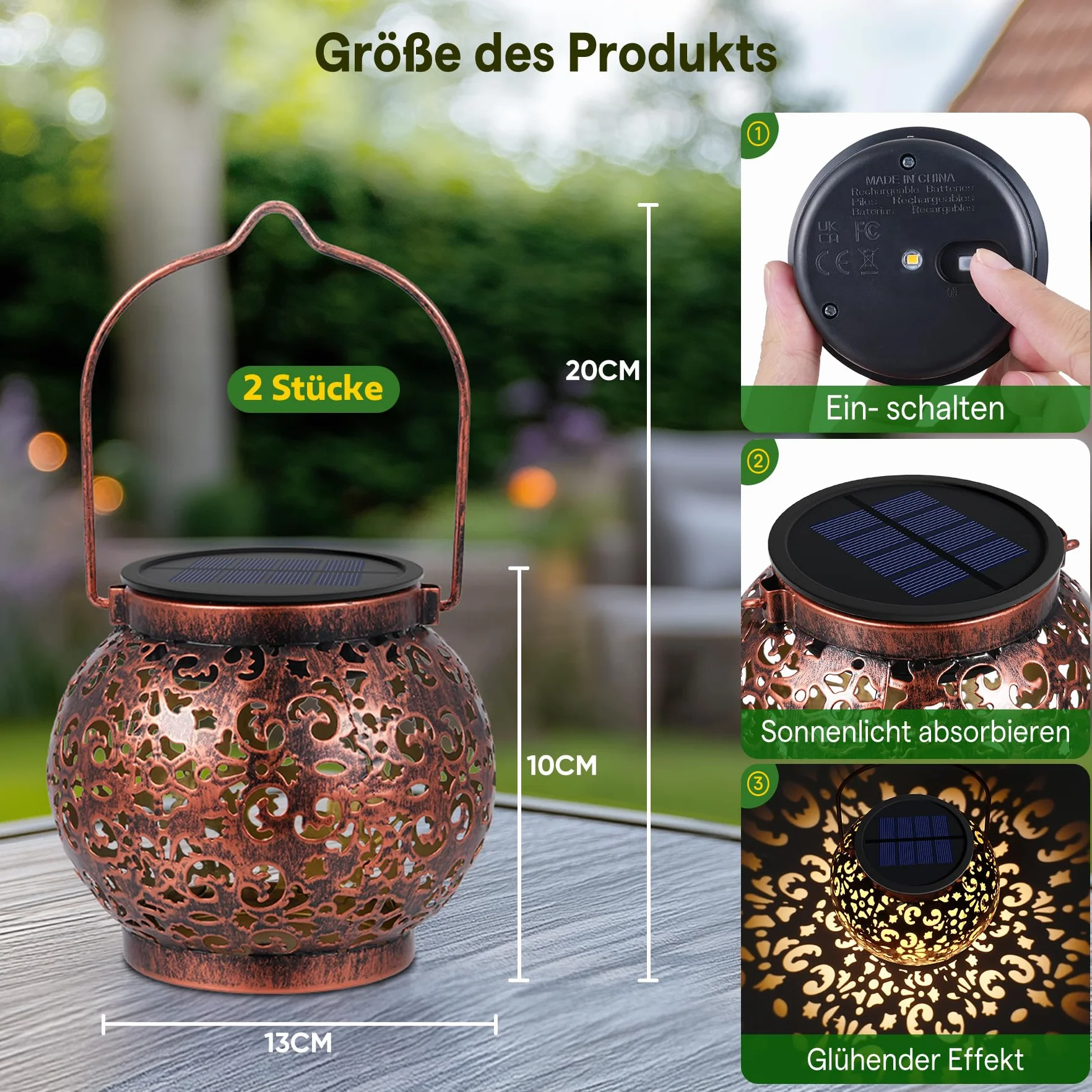 JOYCREATOR Latarnia solarna do użytku na zewnątrz, wodoszczelna IP65, 2 sztuki latarni LED w stylu vintage, do użytku na zewnątrz, ciepła biel, lampy solarne do ogrodu, wiszące na balkon, patio