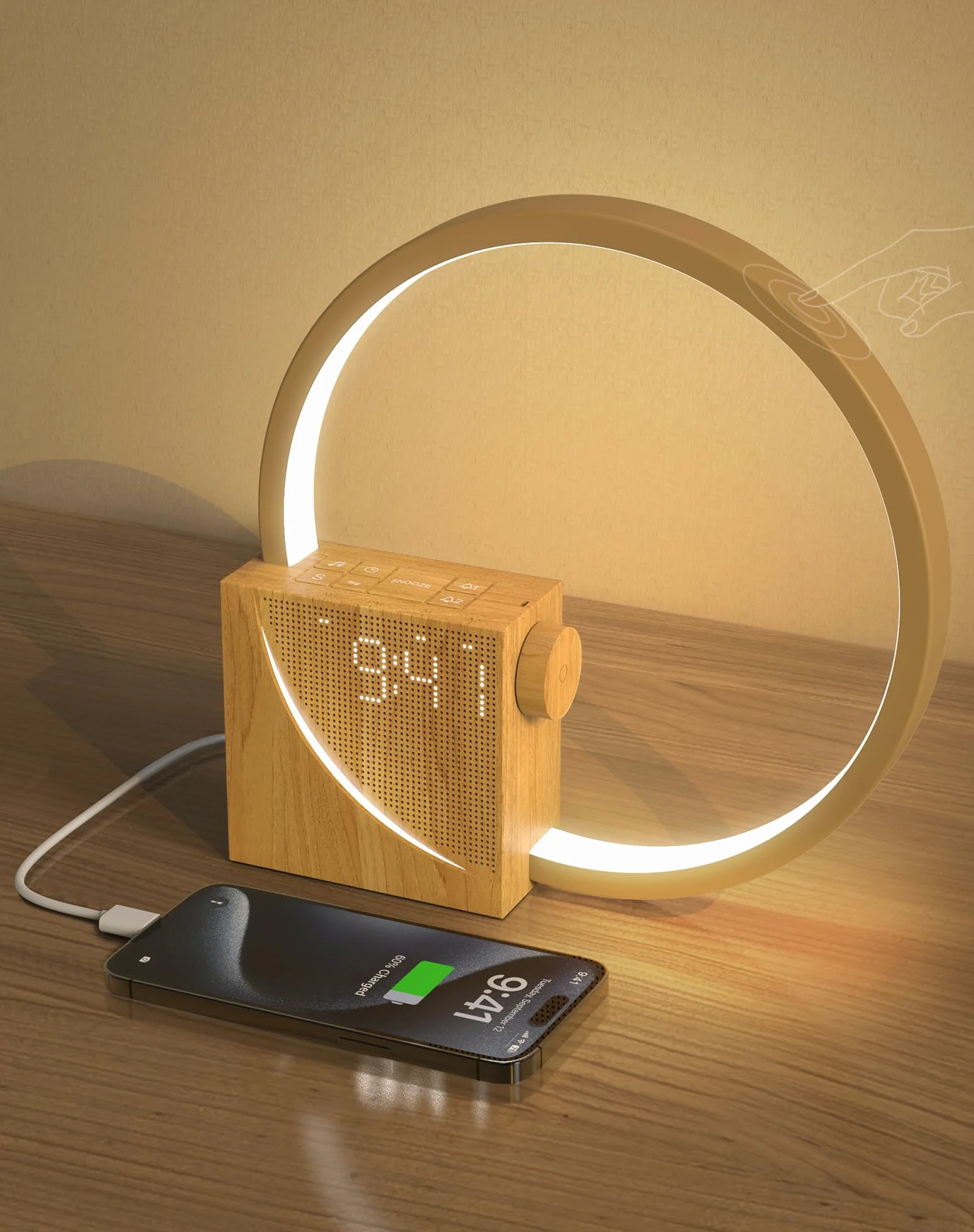 Lampka nocna LED 10 W z 2 budzikami, budzik, portami ładowania USB, 10 białych szumów i 3-stopniowa jasność, lampka nocna, sterowanie dotykowe, pomoc w zasypianiu dla dzieci i dorosłych