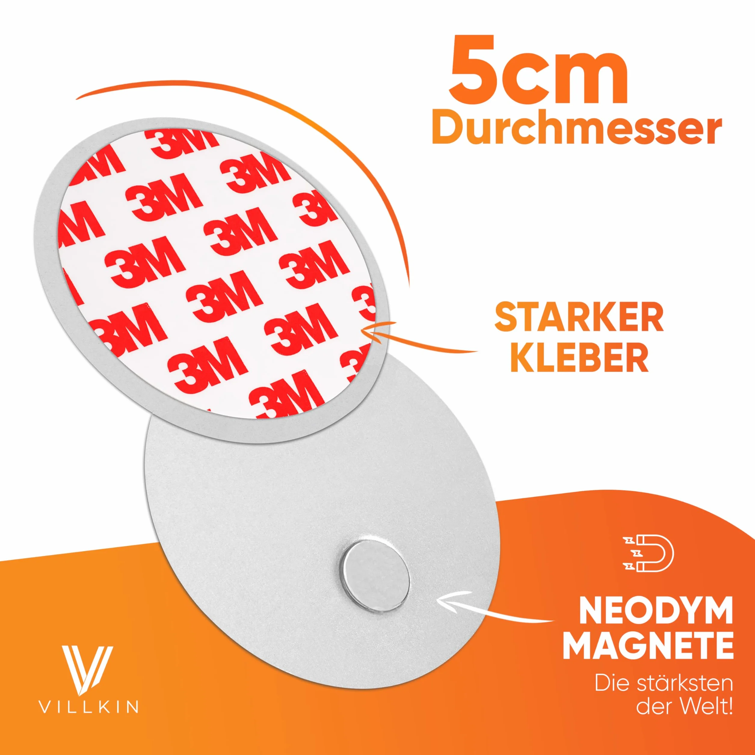 Villkin Uchwyt magnetyczny na czujki dymu, 5 sztuk, Ø 5 cm, magnetyczny uchwyt do czujników ognia i dymu, bez wiercenia, do wszystkich powierzchni – szybki i łatwy montaż (średnica 5 x 5 cm)
