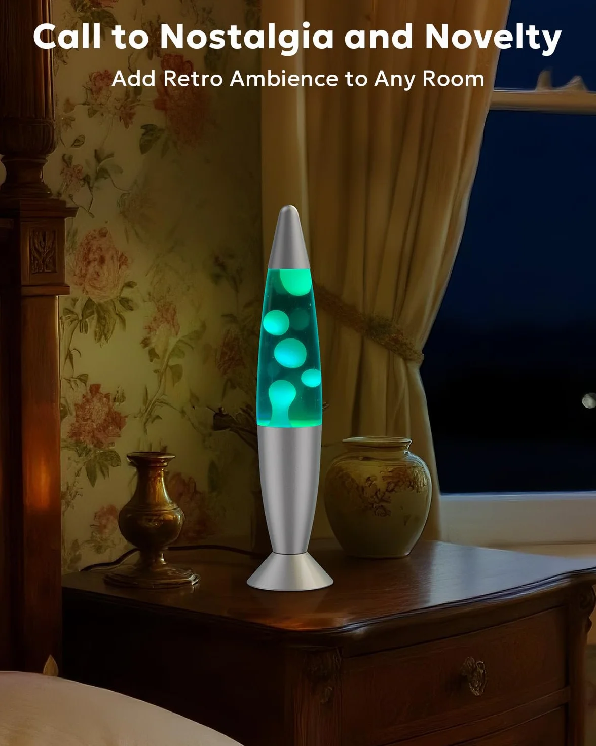 AONESY Lampa lawowa LED, 34 cm, zmieniająca kolor, biały płyn i biały wosk, do dekoracji domu, piękne światło