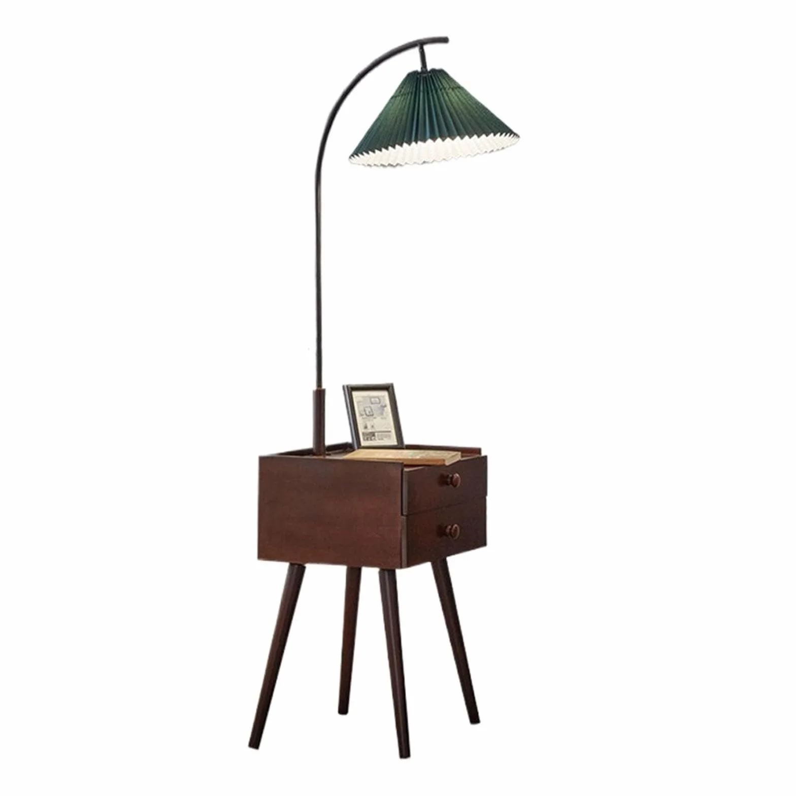lampa podłogowa Kwadratowa szafka nocna LED Smart z bezprzewodową stacją ładującą i portem ładowania USB, nowoczesny mały stolik nocny z 2 drewnianymi szufladami do sypialni do salonu(Brown)