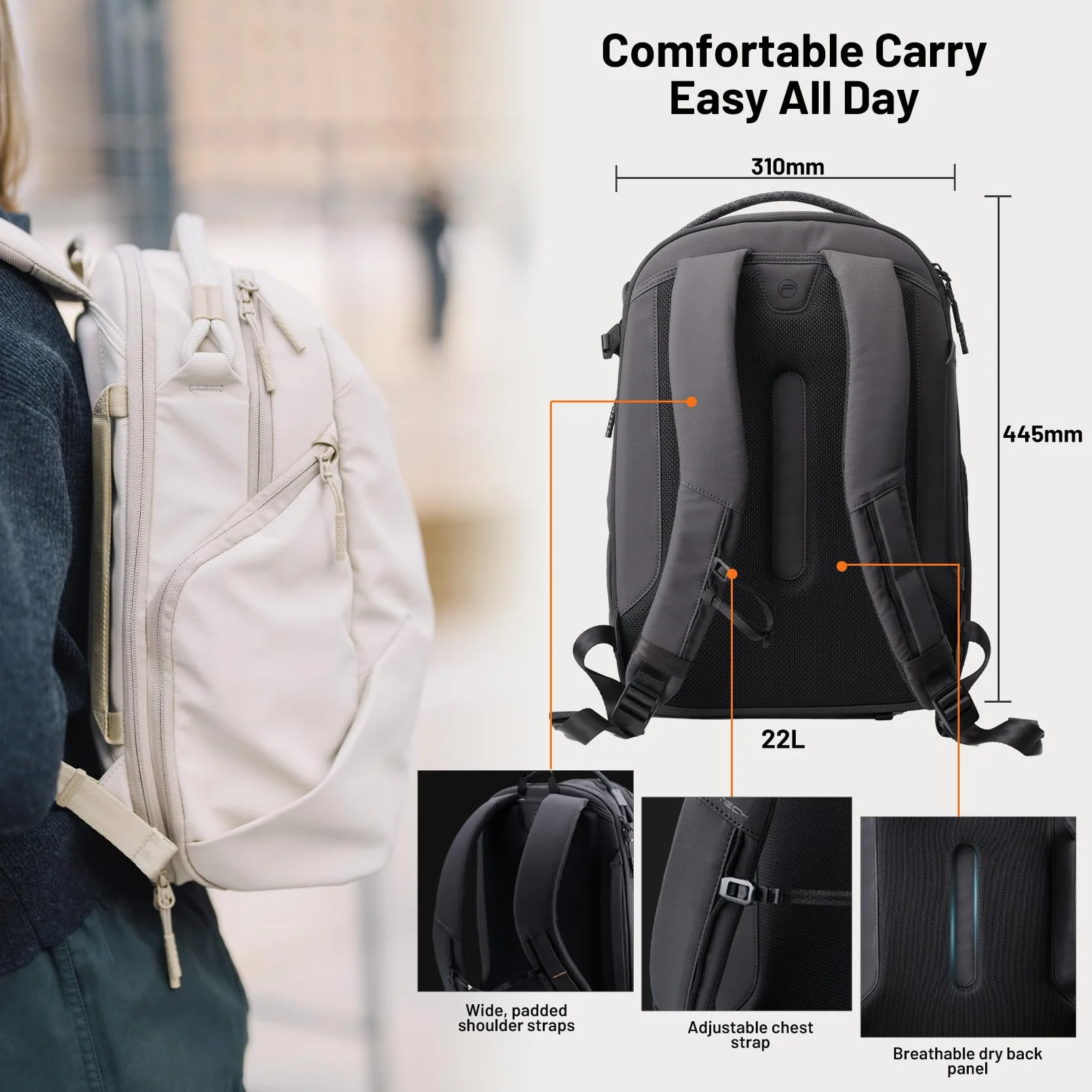 PGYTECH OneGo Lite Plecak na aparat fotograficzny, 16 l – 22 l, lekki, odporny na działanie wody, plecak fotograficzny, do miasta i podróży, z kieszenią na laptopa, czarno-zielono-biały, mat czarny