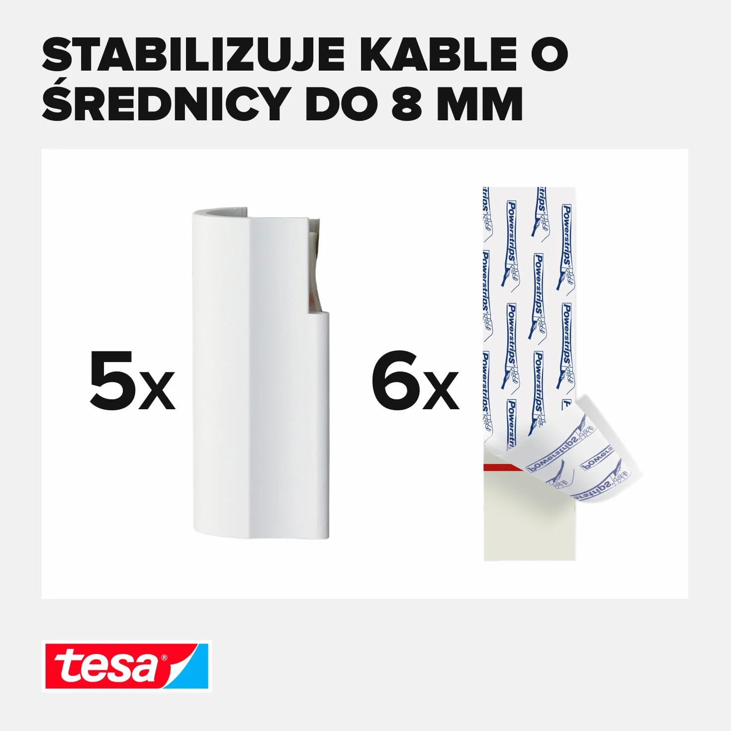 tesa Powerstrips klips do kabli/klips do kabli samoprzylepny/do mocowania kabli/w kolorze białym / 1 x 5 szt.
