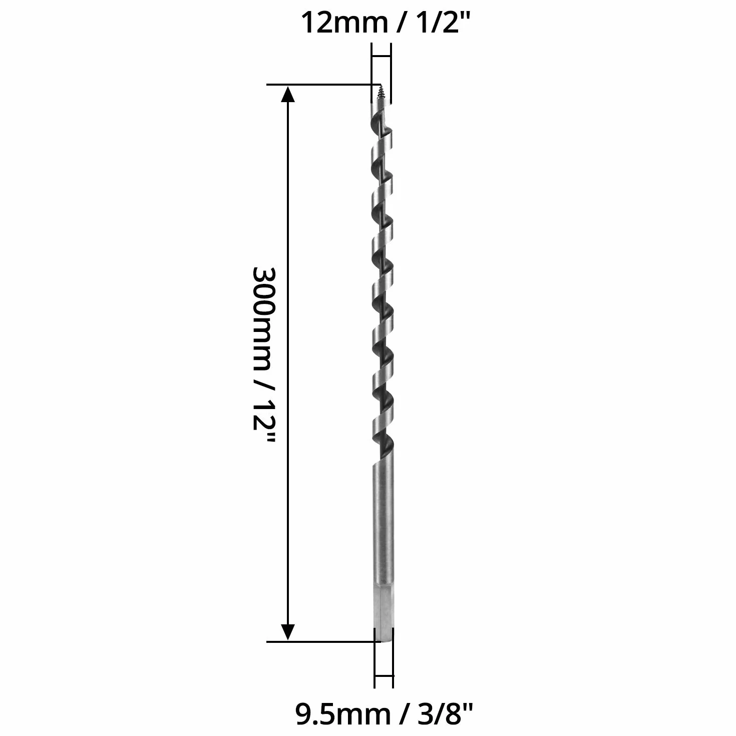 Wiertło spiralne do drewna QWORK, wiertło do drewna, Ø 12 mm, długość całkowita 300 mm, 1 szt