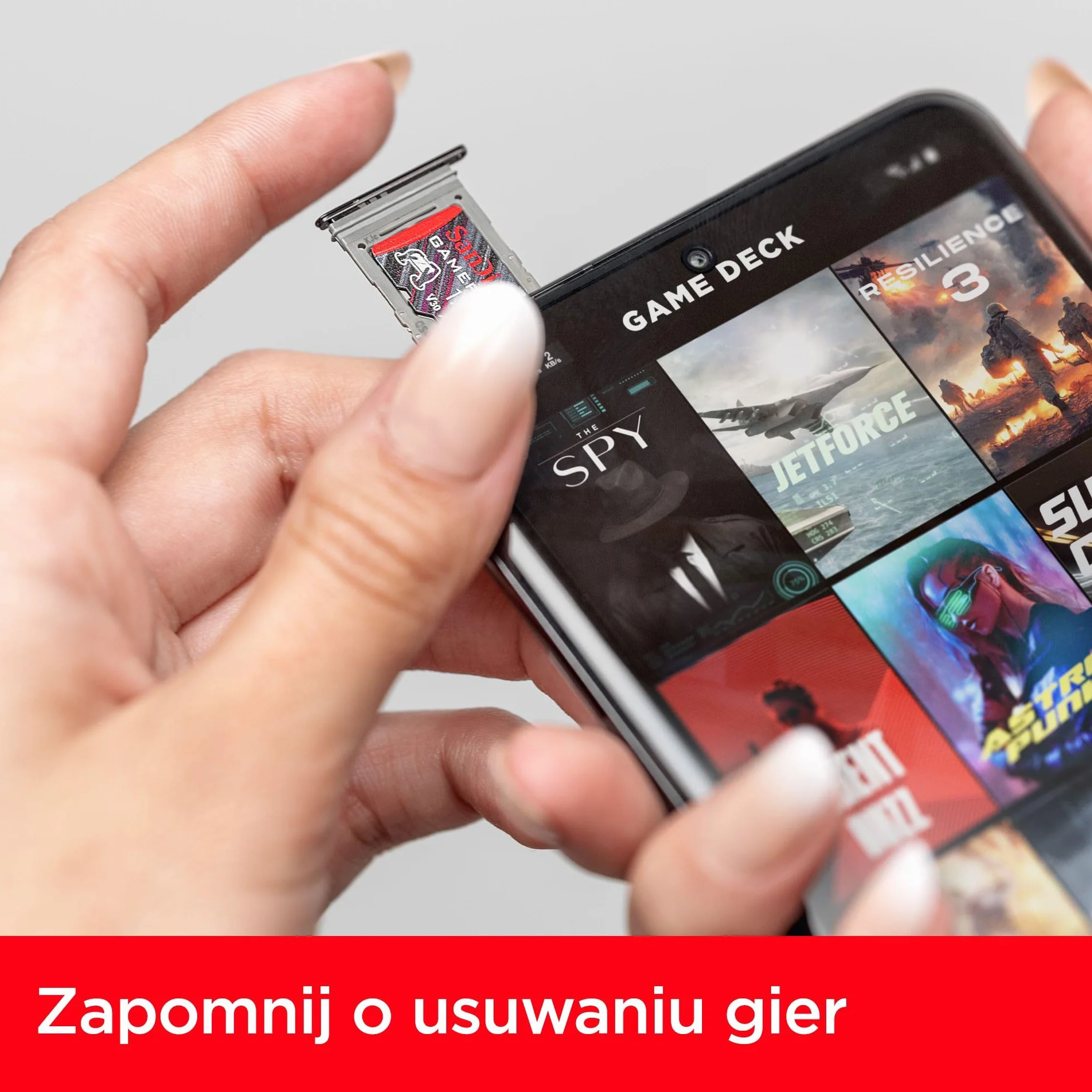 SanDisk Karta micro SD do rozgrywki 512 GB do mobilnych/przenośnych konsol do gier, do 190 MB/s, do bardziej wymagających gier, AAA-/3D-/VR-Grafik, 4K-UHD-Videos, A2, V30, U3