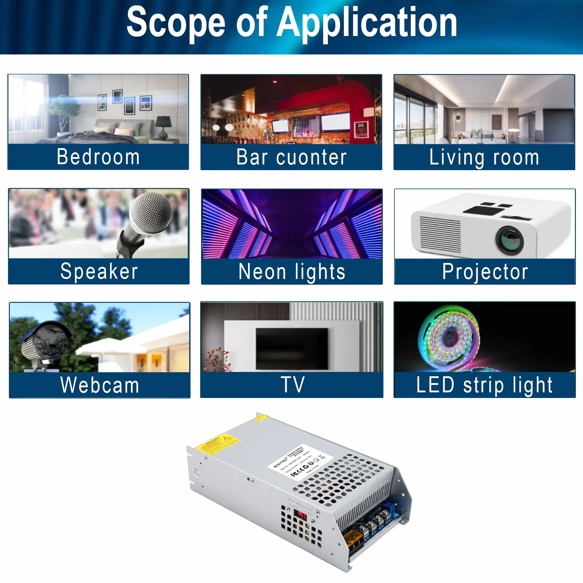 Zasilacz impulsowy 24V 62.5A 1500W Uniwersalny zasilacz impulsowy, AC110/220 -DC 24V Zasilacz LED do CCTV, taśm LED, przemysłowych projektów komputerowych