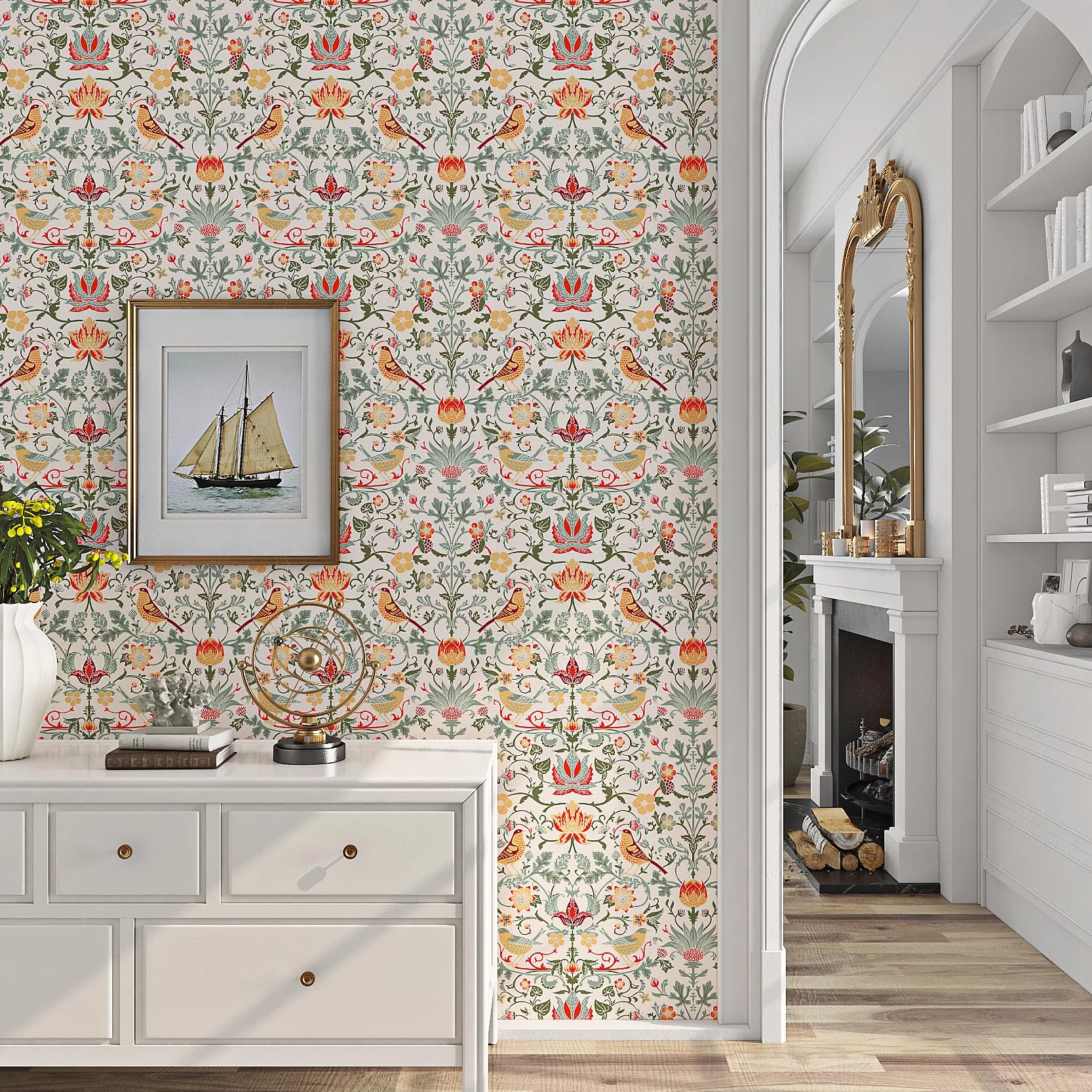 ReWallpaper Kwiatowa tapeta vintage do sypialni 44,5 cm × 7 m kwiatowy papier kontaktowy samoprzylepny dzieci beżowe dziewczyny tapeta do sypialni tapeta winylowa wodoodporna do kuchni i łazienki